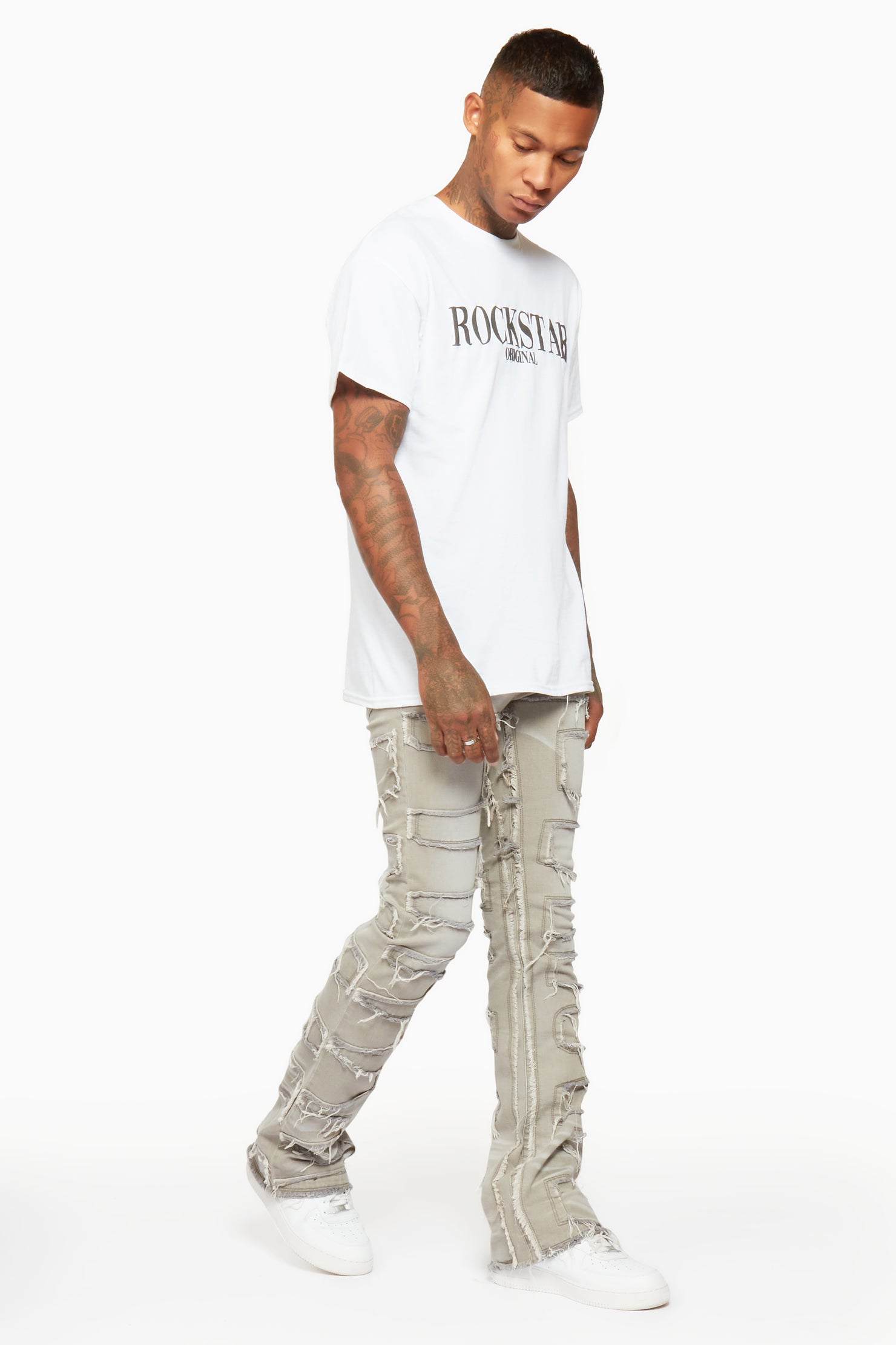 Shake Grey Stacked Flare Jean