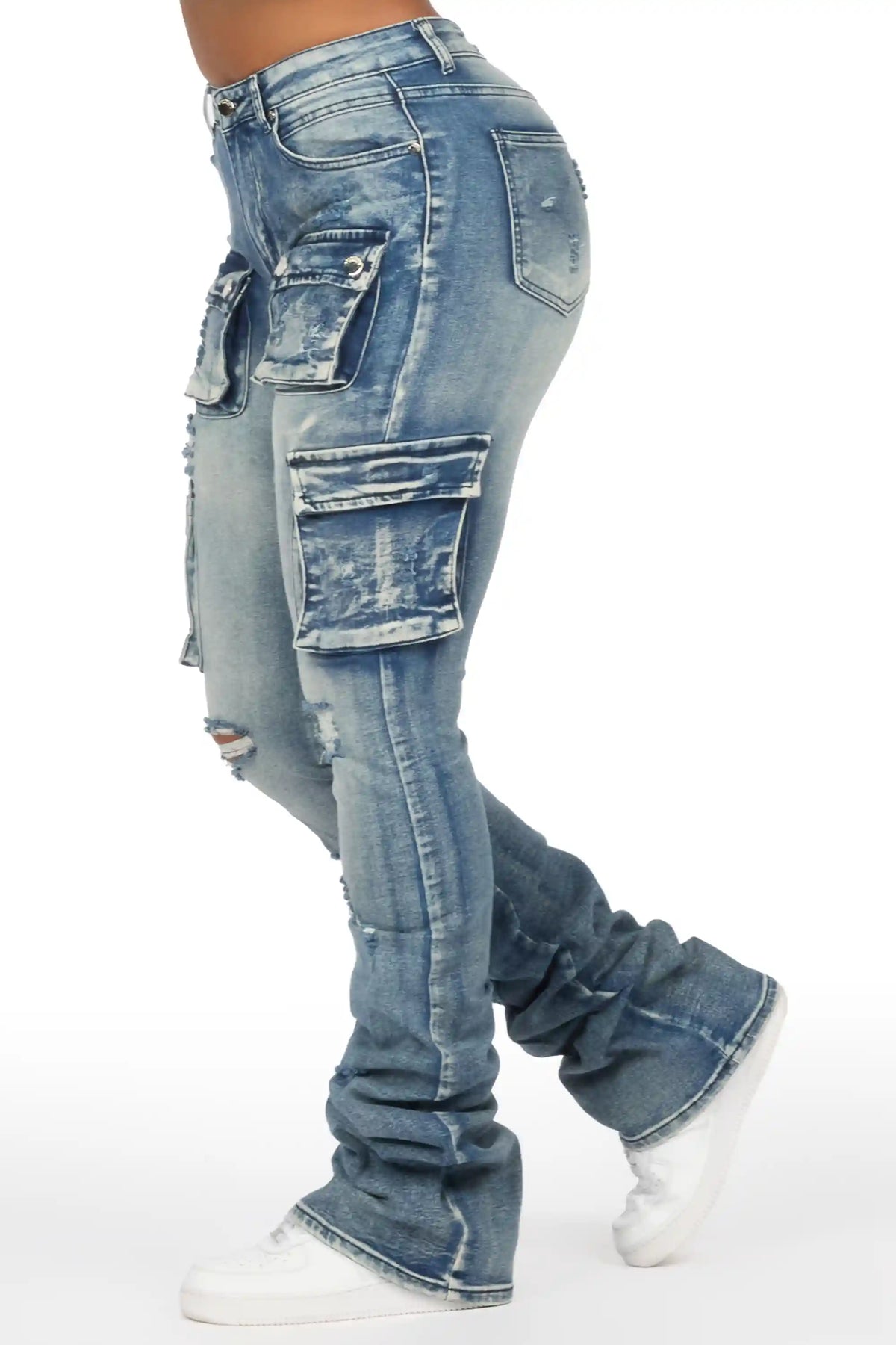 Noor Tinted Dark Wash Cargo Super Stacked Jean
