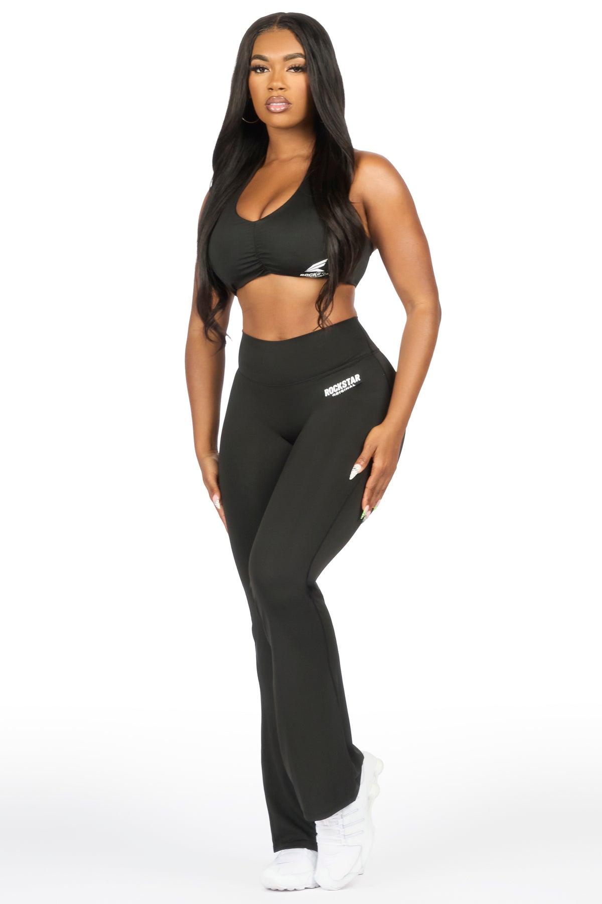 Lelia Black Halter Flare Pant Active Set