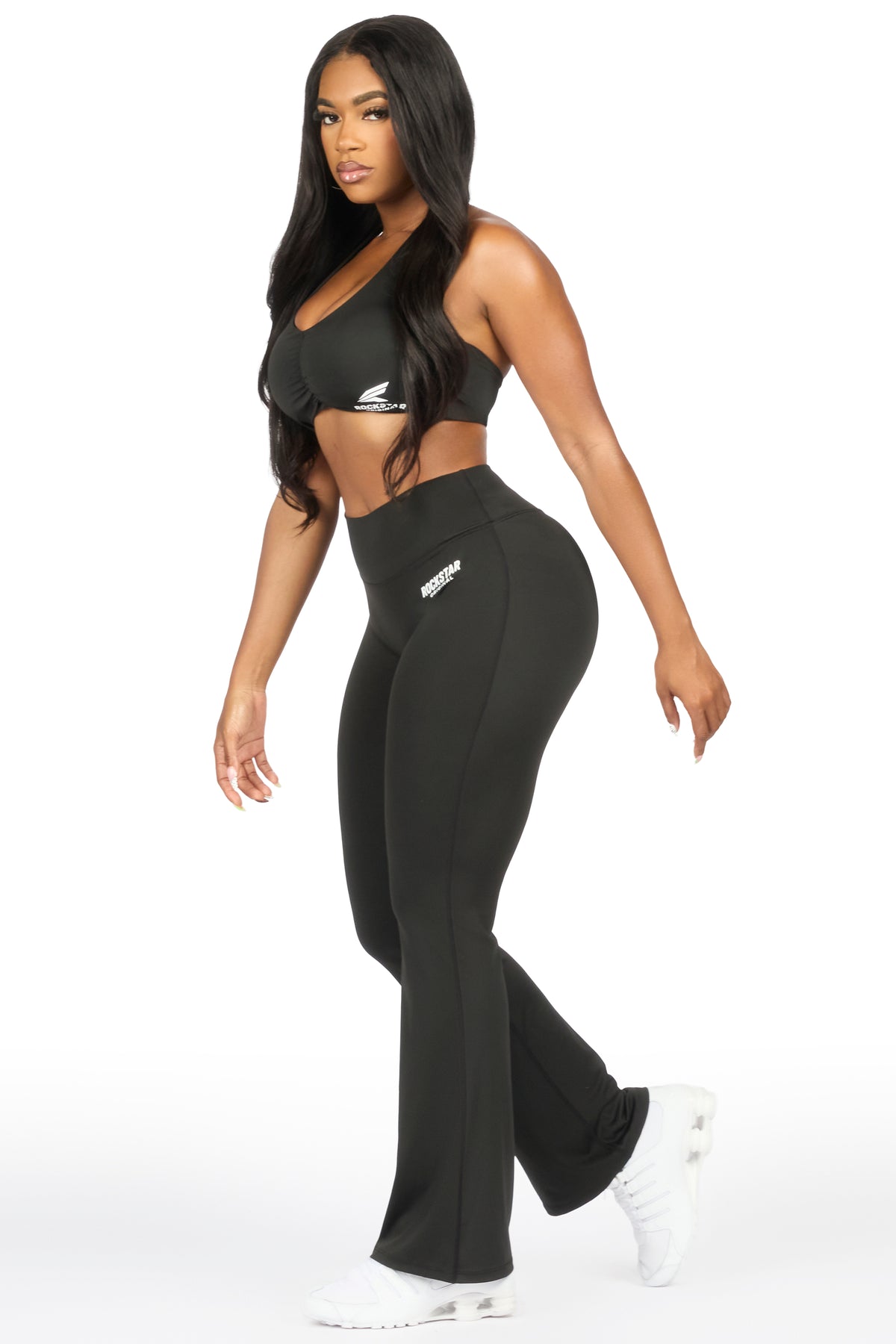Lelia Black Halter Flare Pant Active Set