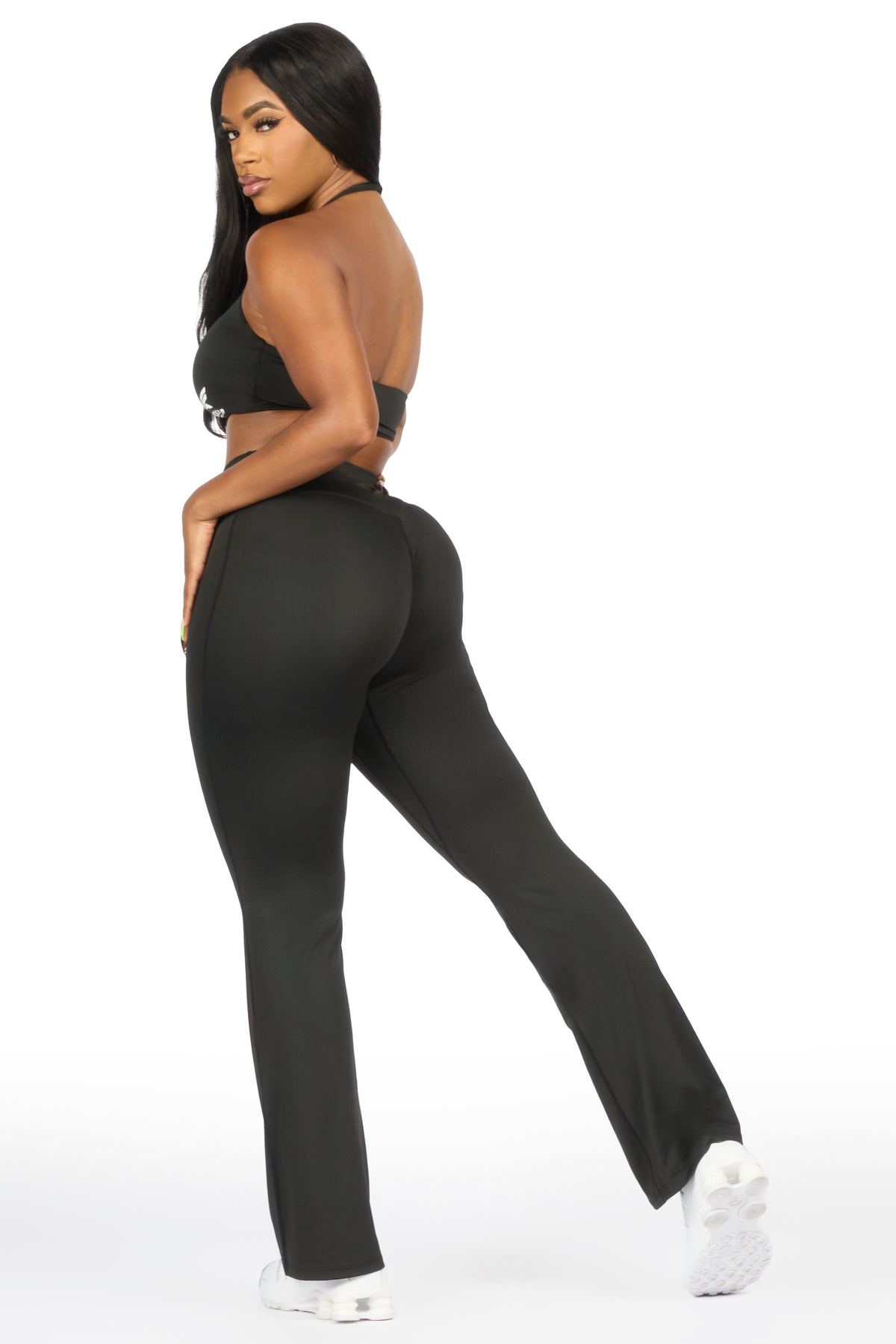 Lelia Black Halter Flare Pant Active Set