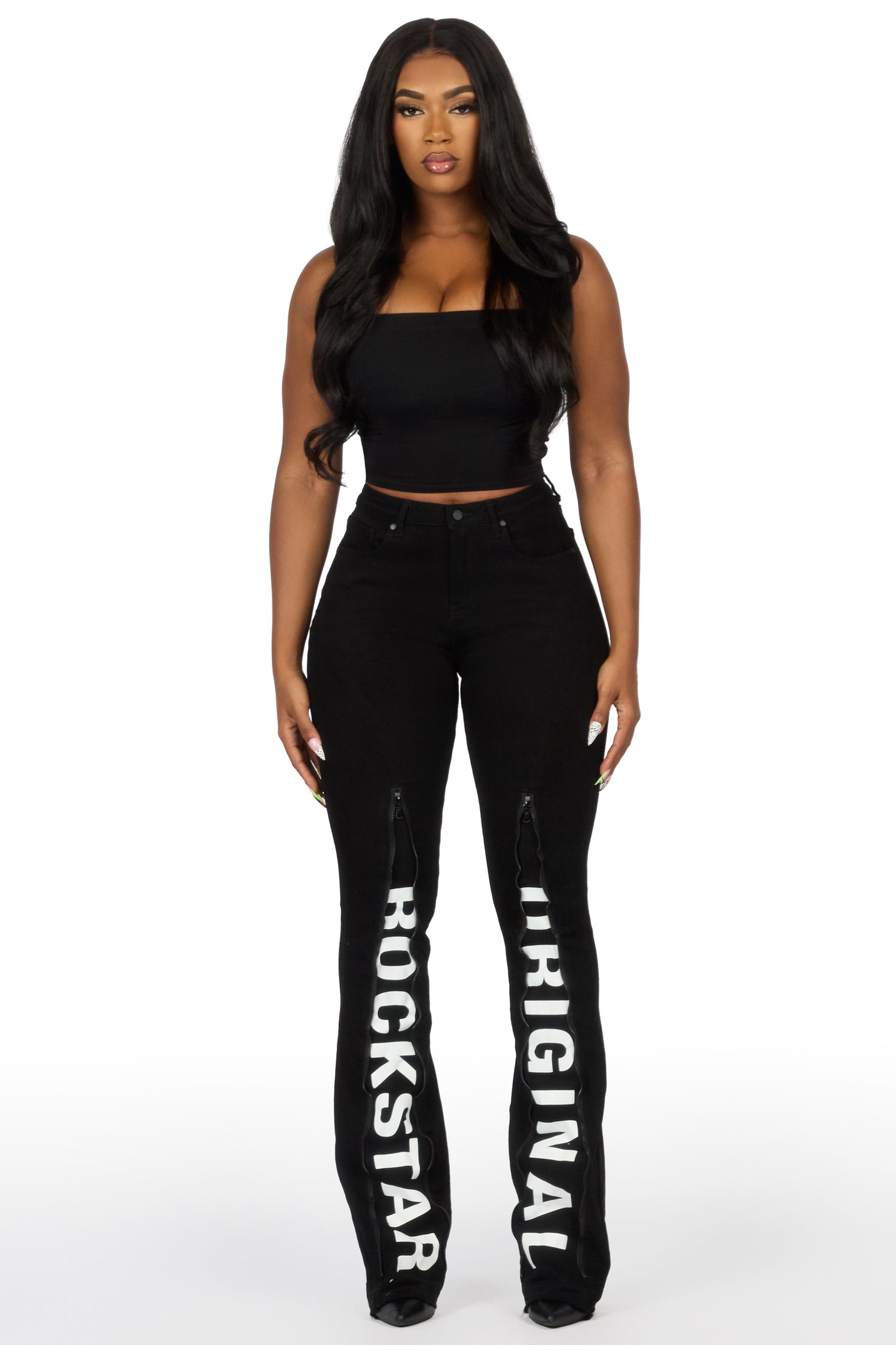 Debay Black Stacked Flare Jean
