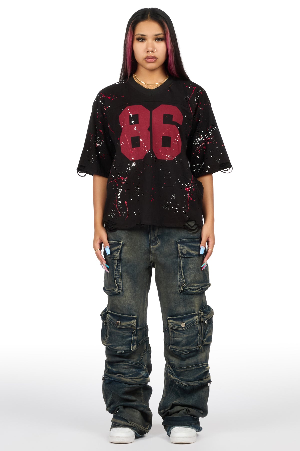 MysTique Black Distressed Oversized T-Shirt