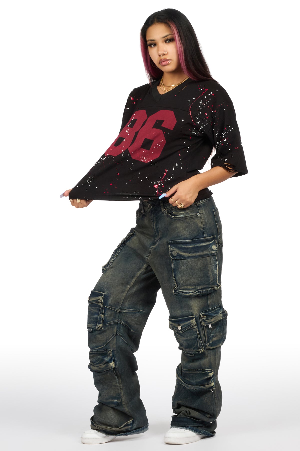 MysTique Black Distressed Oversized T-Shirt
