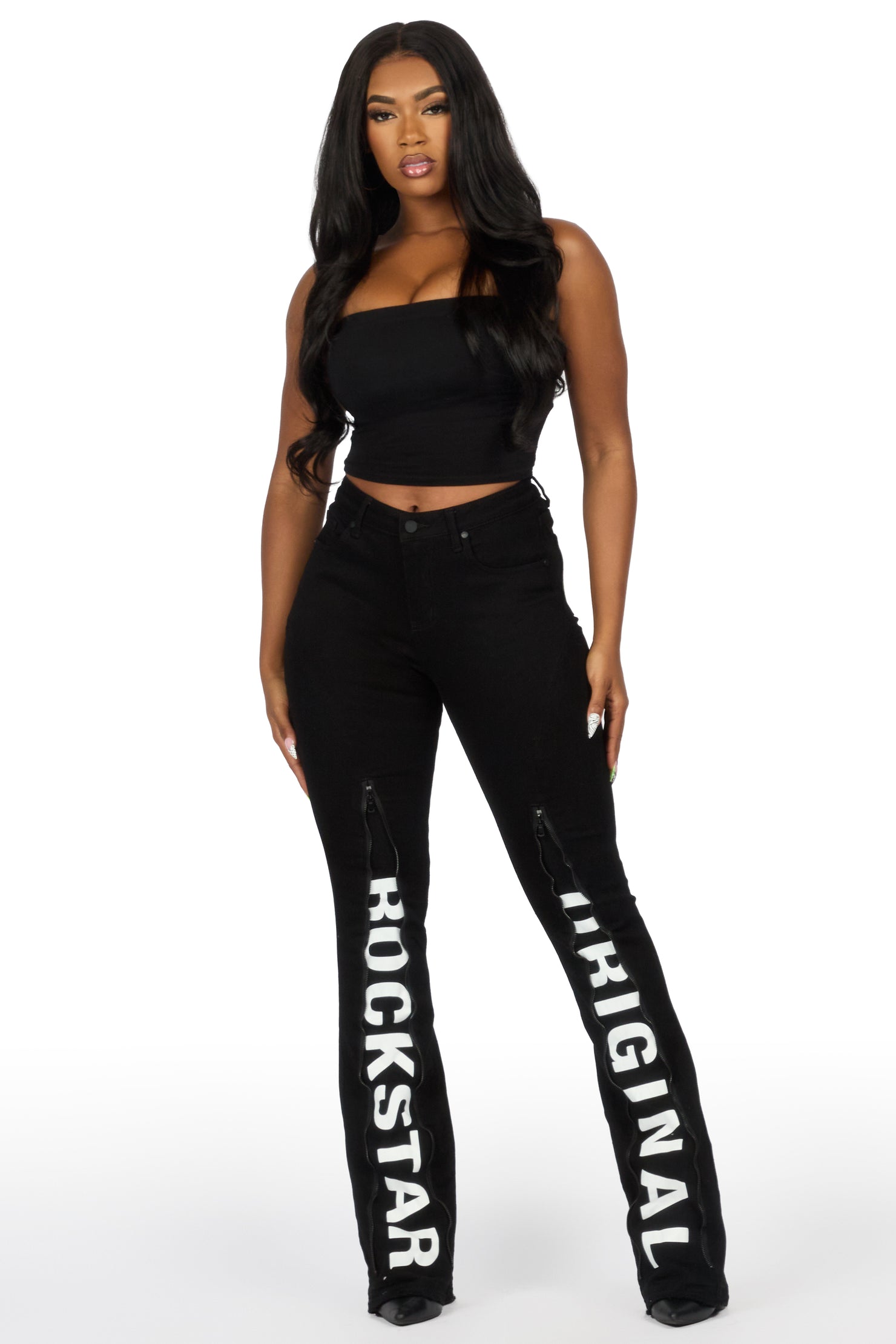 Debay Black Stacked Flare Jean