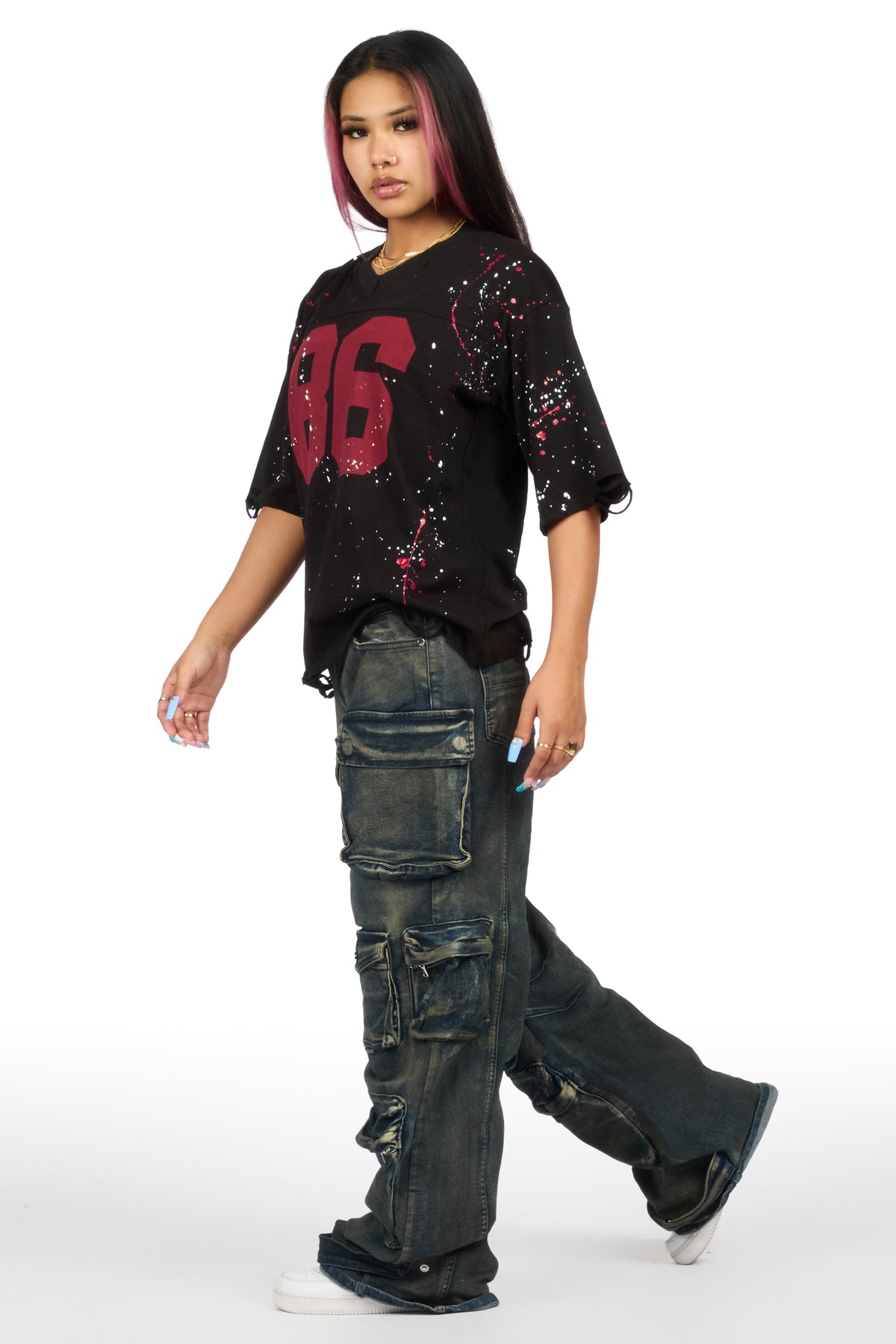 MysTique Black Distressed Oversized T-Shirt
