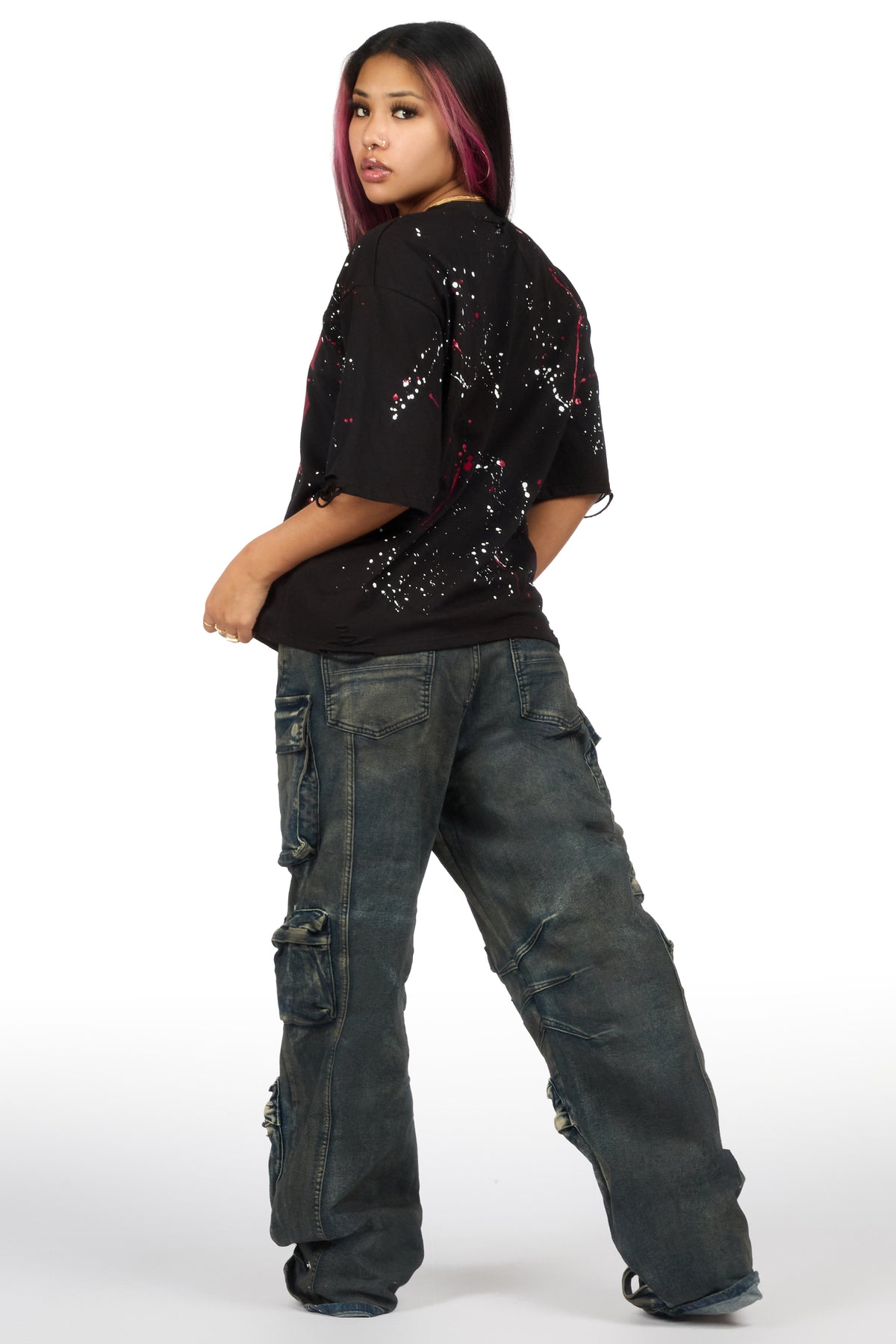 MysTique Black Distressed Oversized T-Shirt
