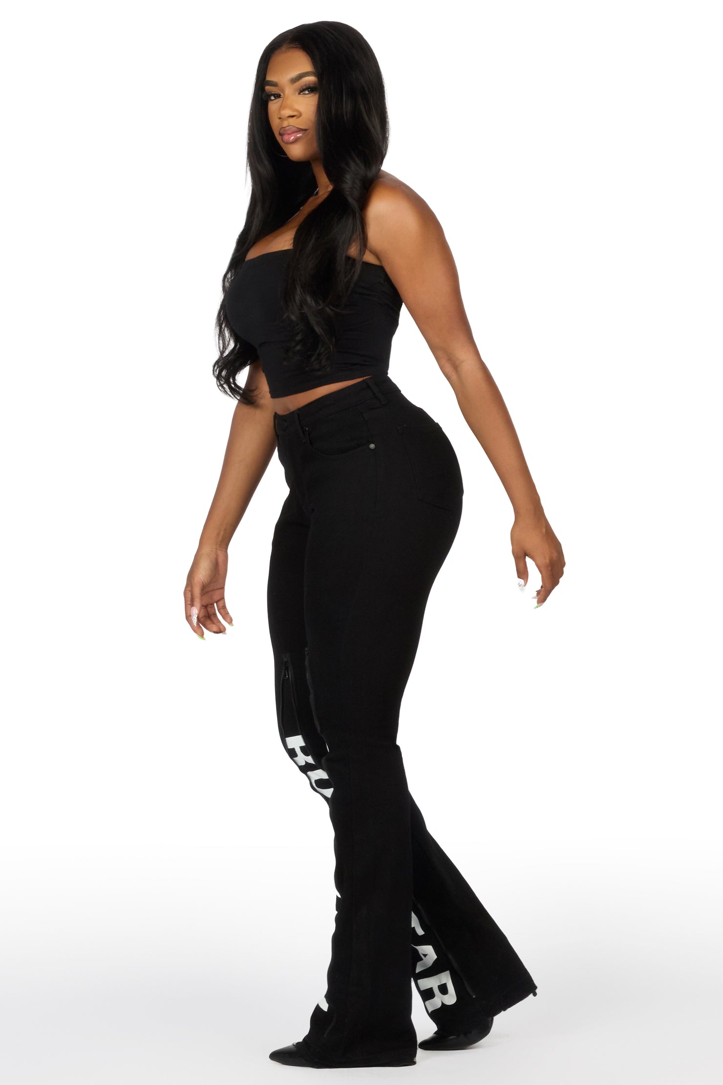 Debay Black Stacked Flare Jean