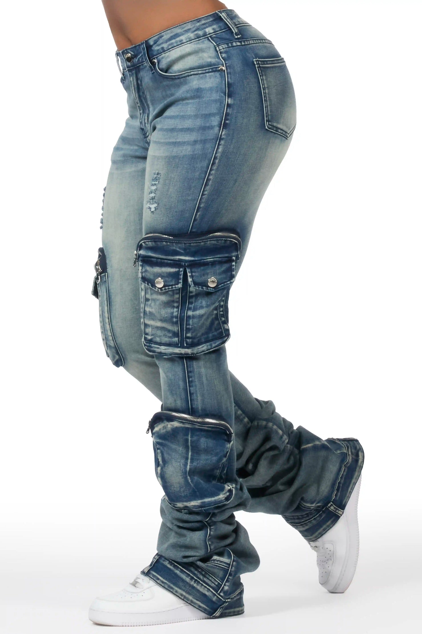 Alisson Dark Wash Tinted Cargo Super Stacked Jean