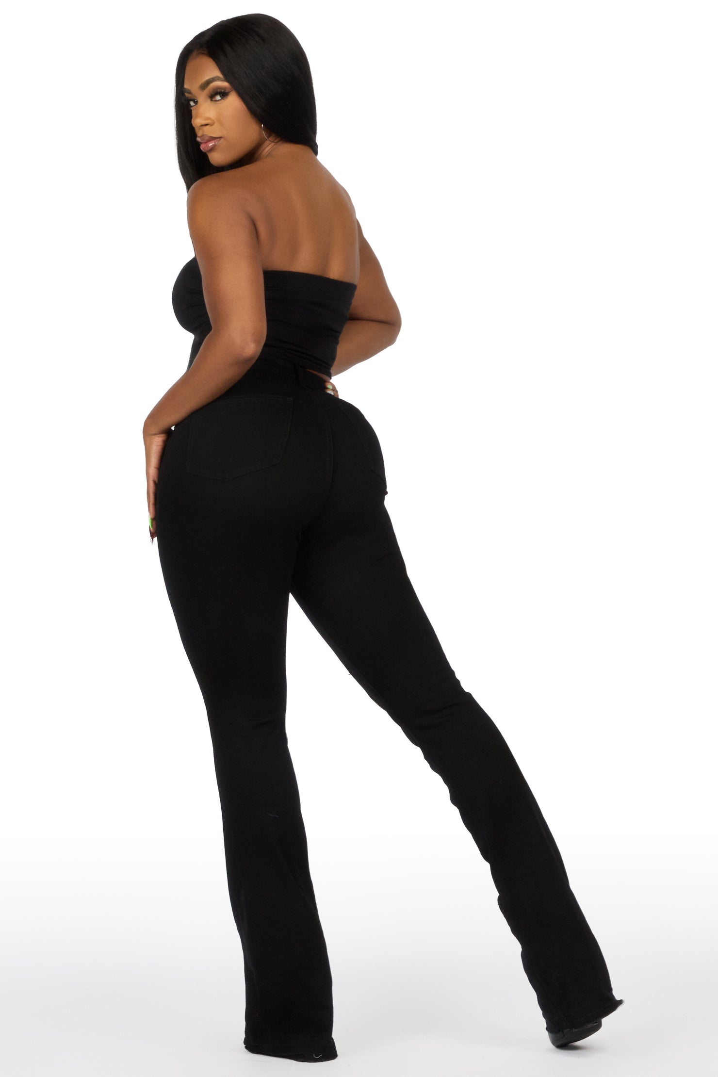 Debay Black Stacked Flare Jean