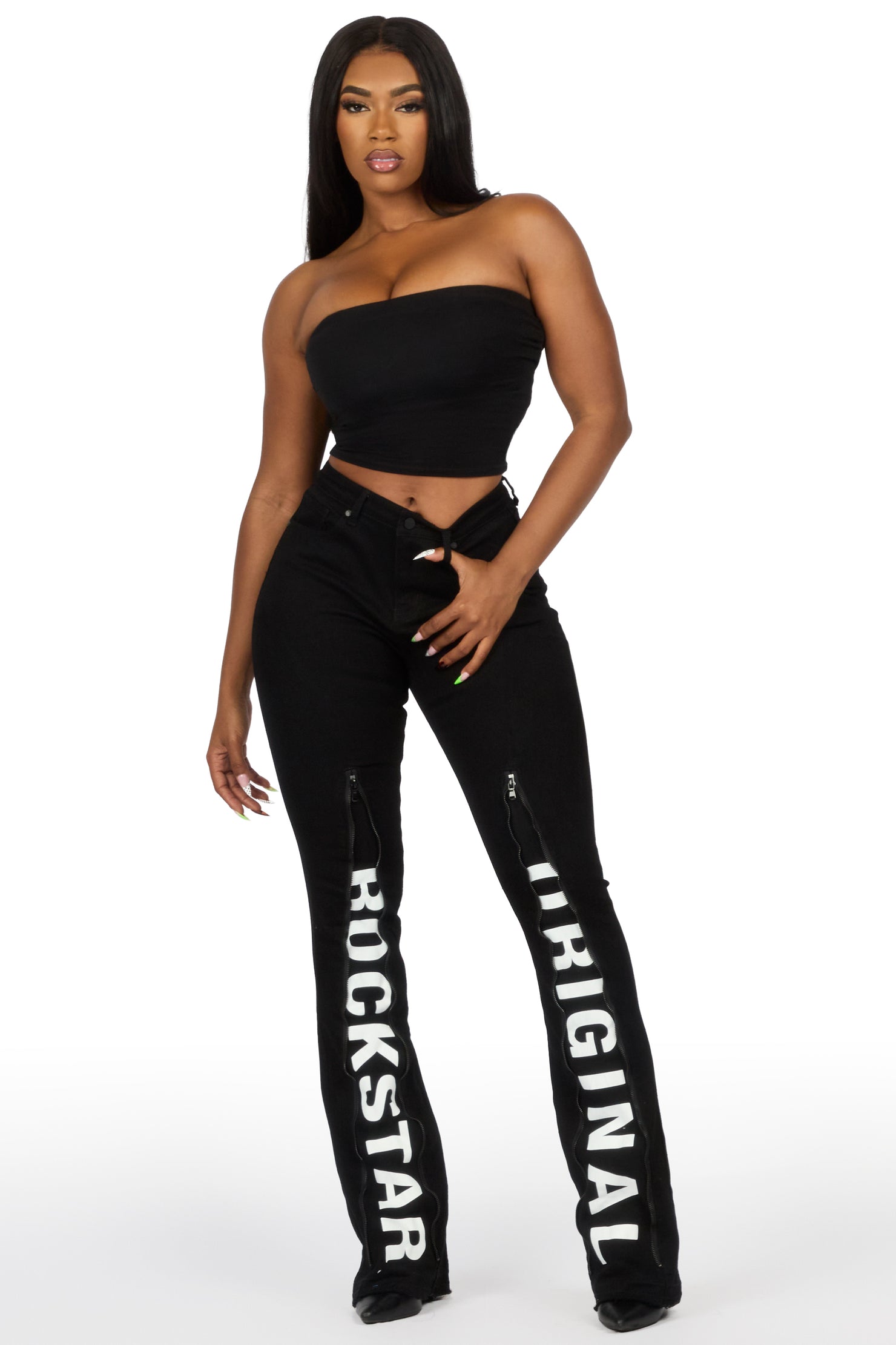 Debay Black Stacked Flare Jean