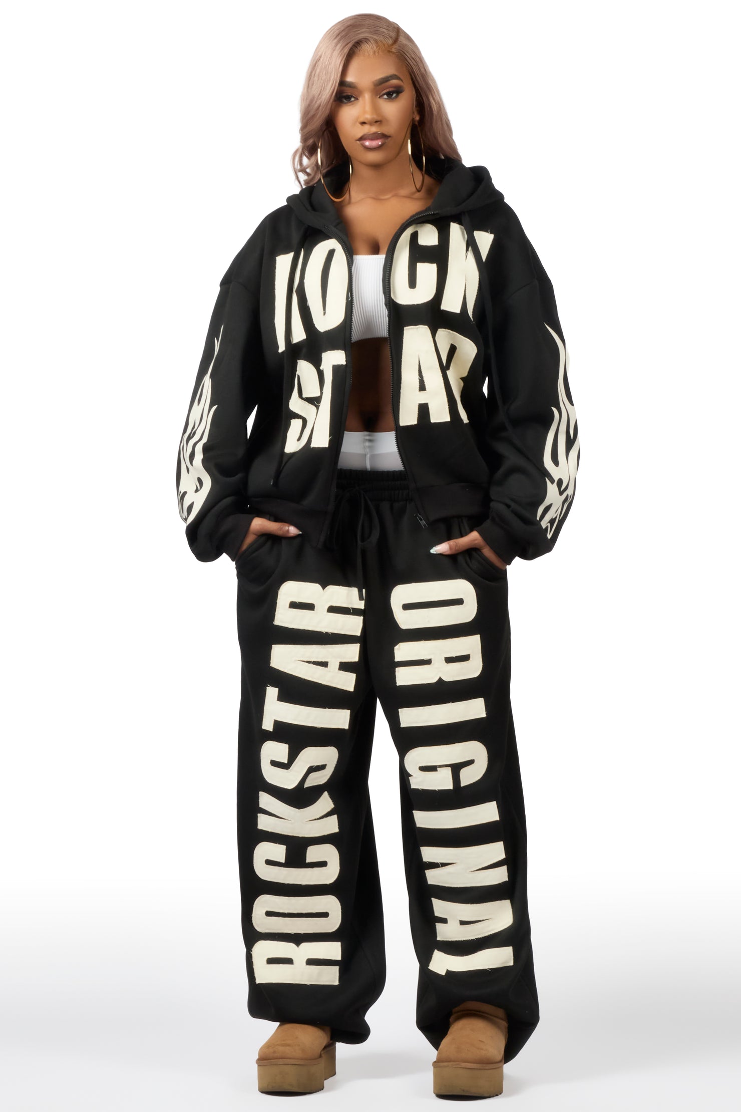 Ashira Black Baggy Fit Zip Up Track Set