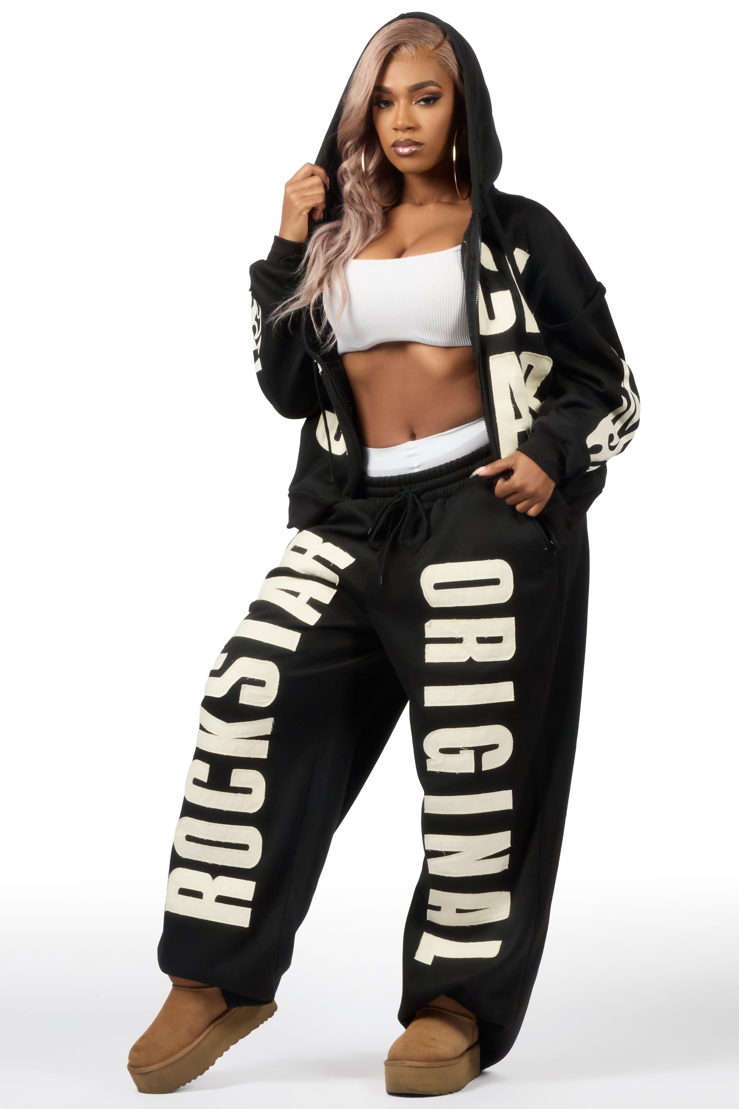 Ashira Black Baggy Fit Zip Up Track Set