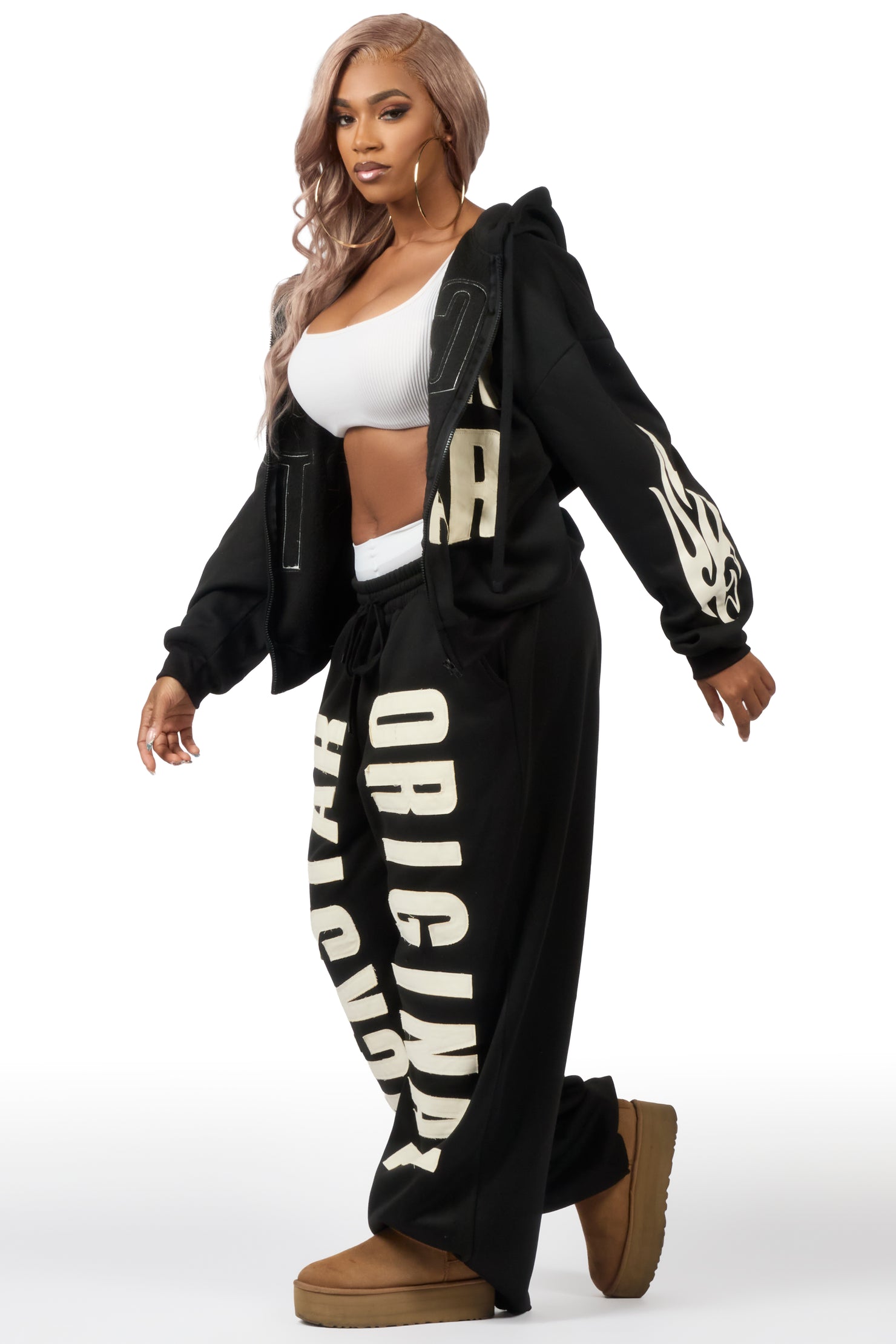 Ashira Black Baggy Fit Zip Up Track Set