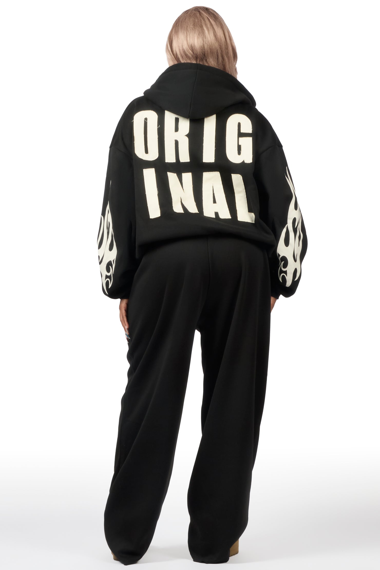 Ashira Black Baggy Fit Zip Up Track Set