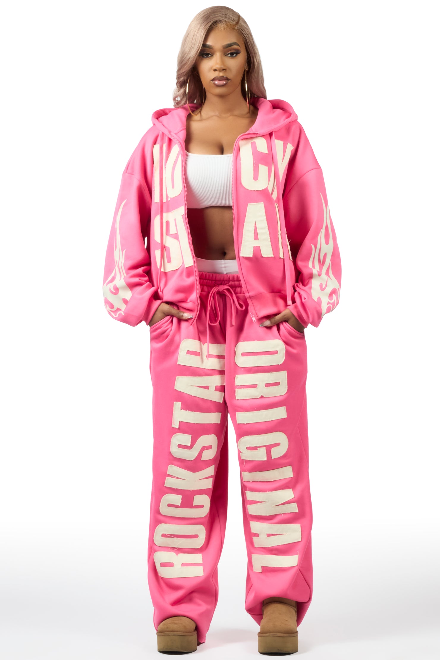 Ashira Hot Pink Baggy Fit Zip Up Track Set