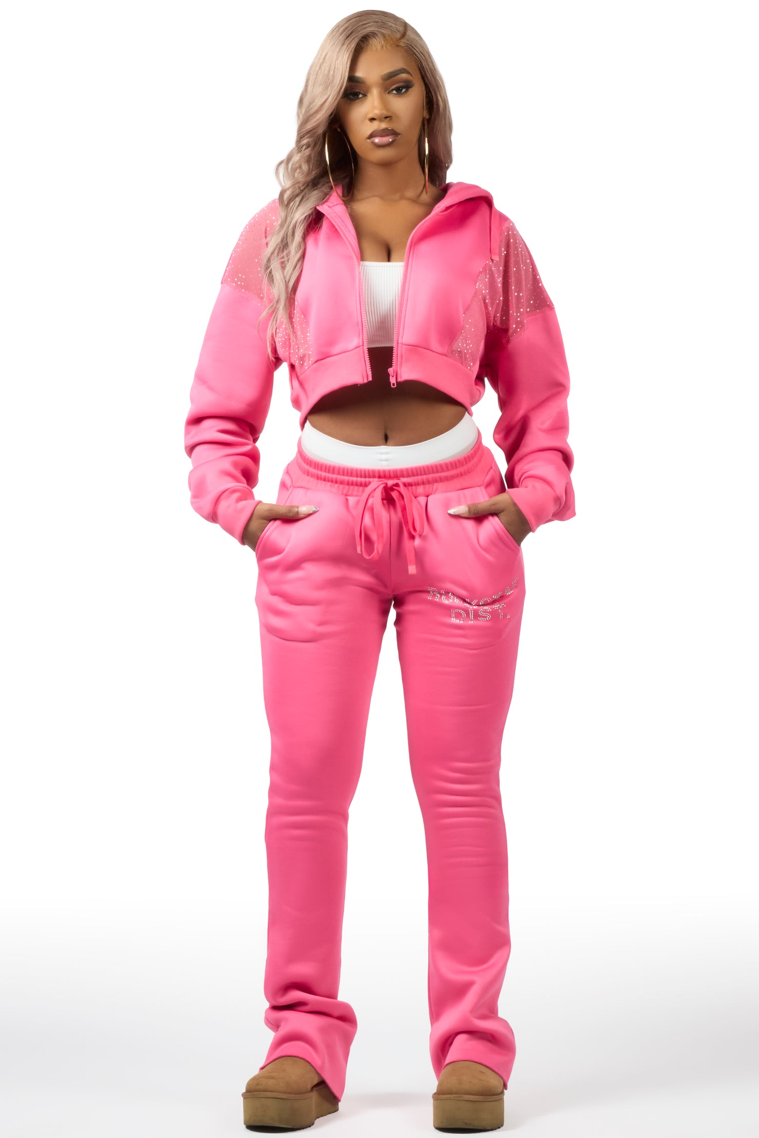 Sheila Pink Rhinestone Stacked Flare Track Set