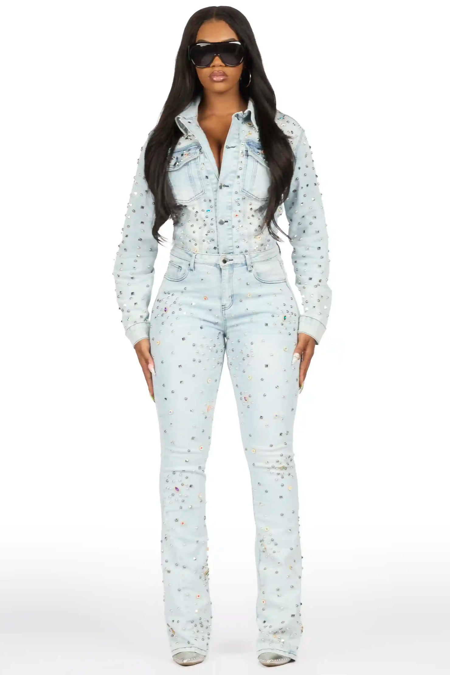 Makenzie Light Wash Denim Jacket & Makenzie Stacked Jean Set