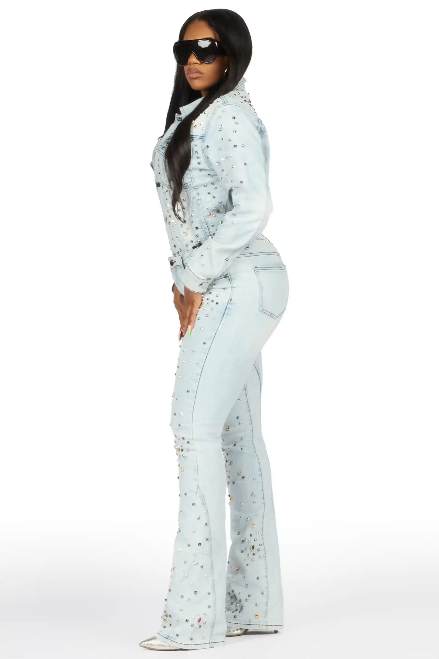 Makenzie Light Wash Denim Jacket & Makenzie Stacked Jean Set