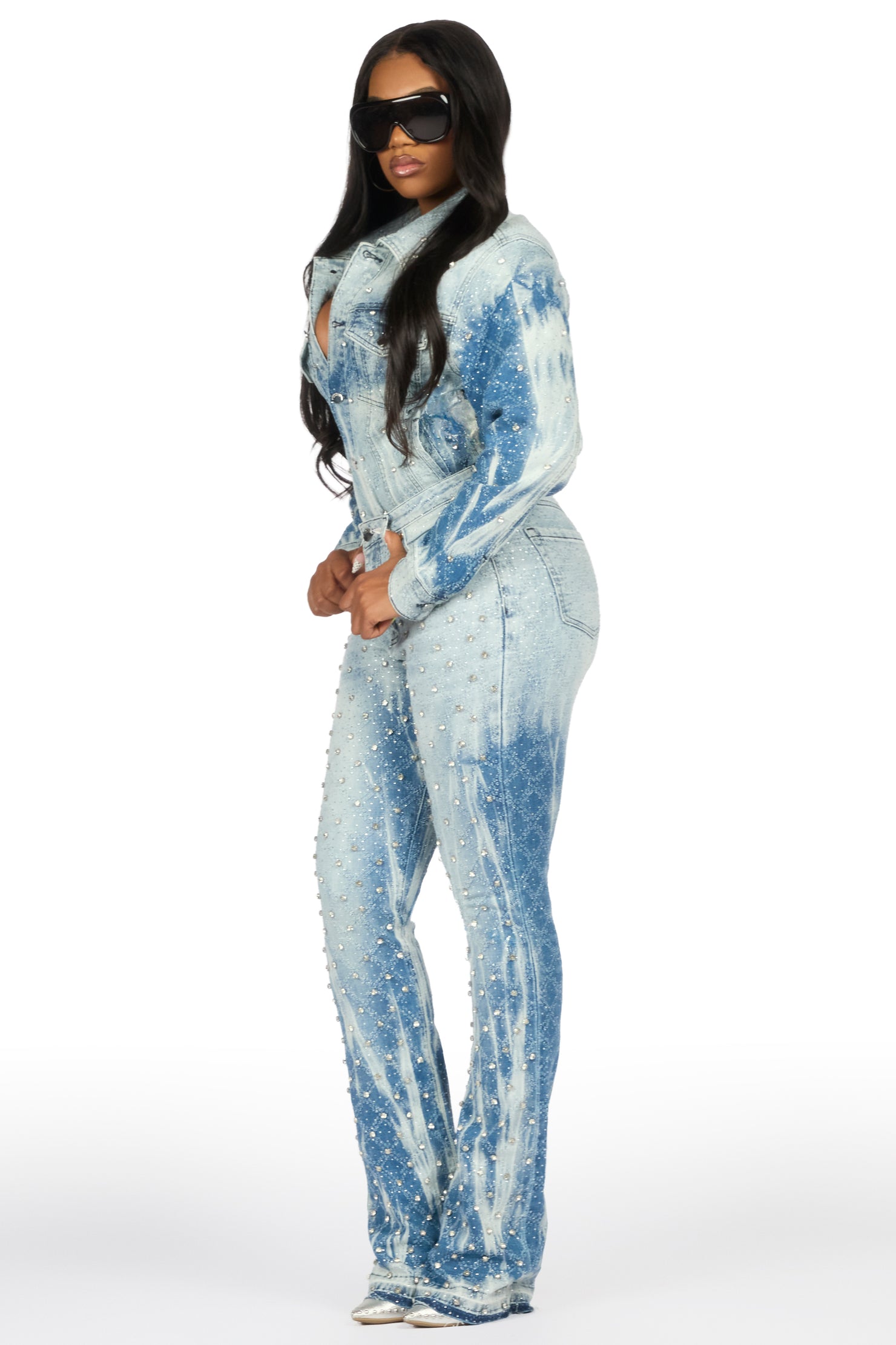 Sareka Light Wash Denim Jacket & Sareka Stacked Jean Set