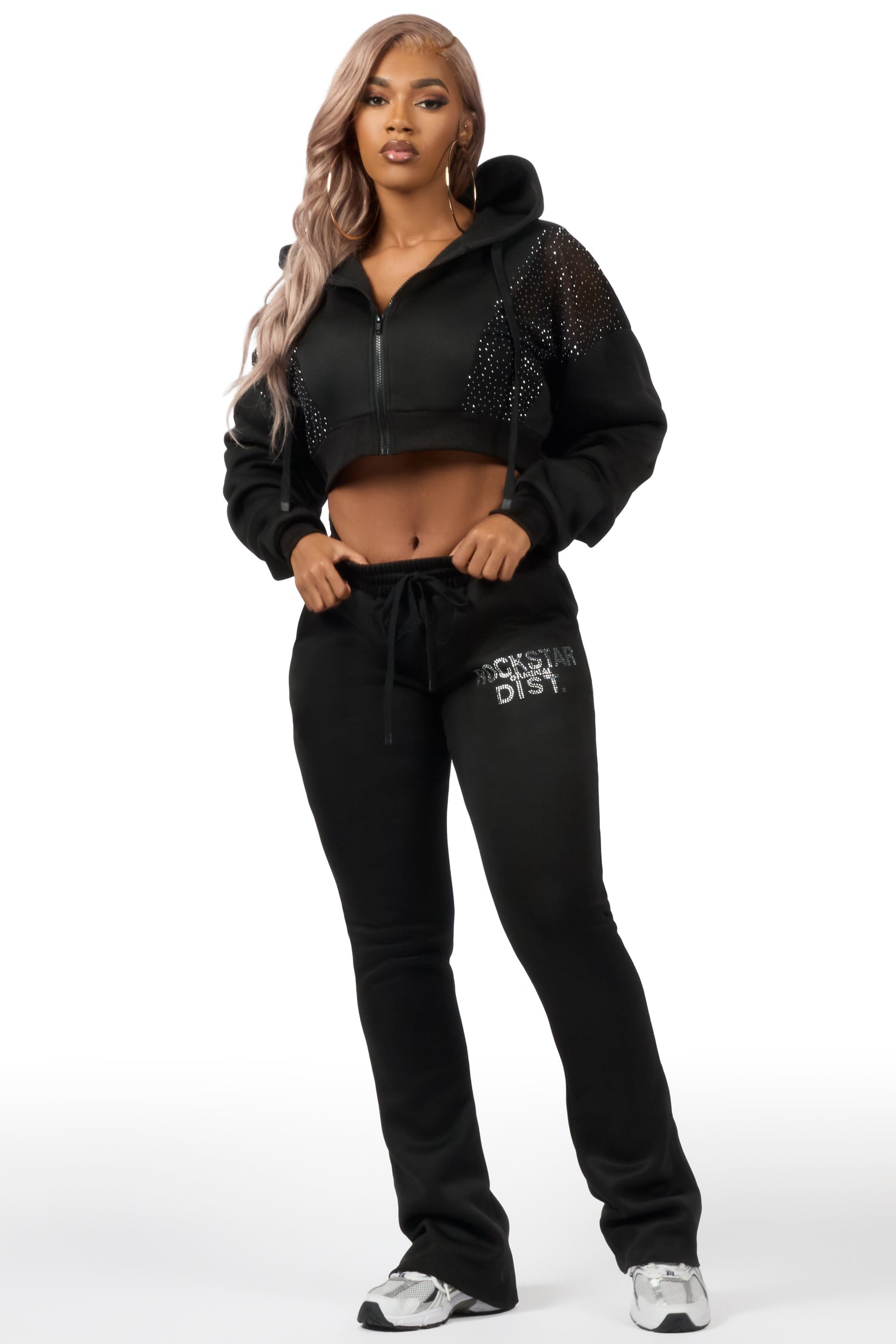 Sheila Black Rhinestone Stacked Flare Track Set