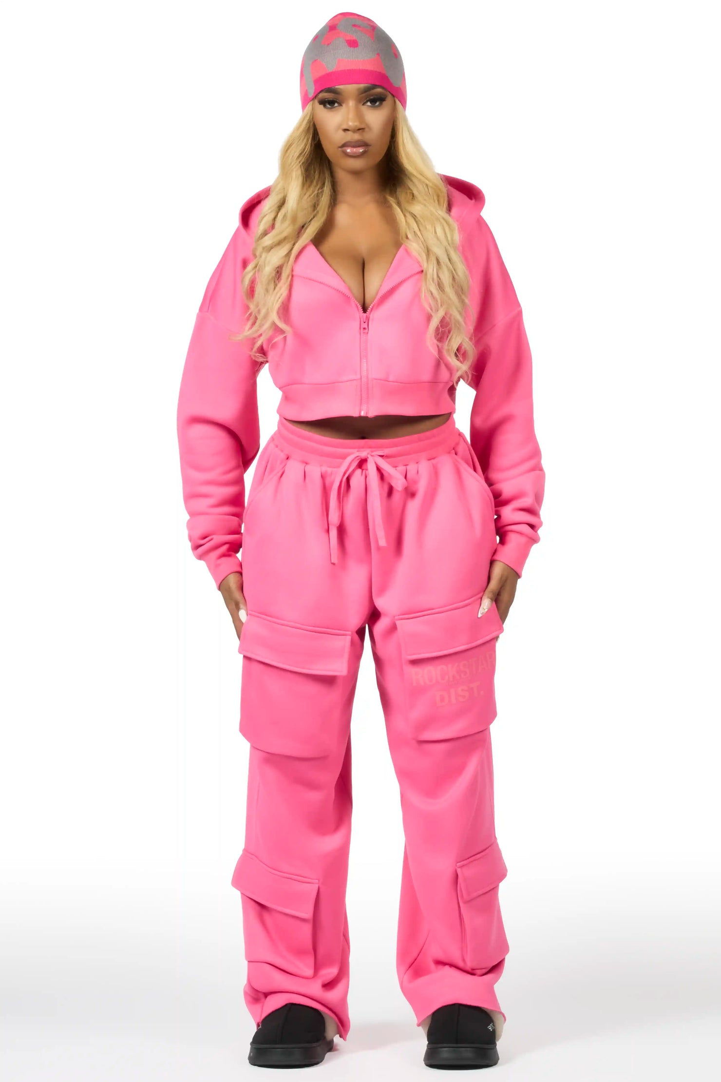 Mauricia Pink Crop Baggy Track Set