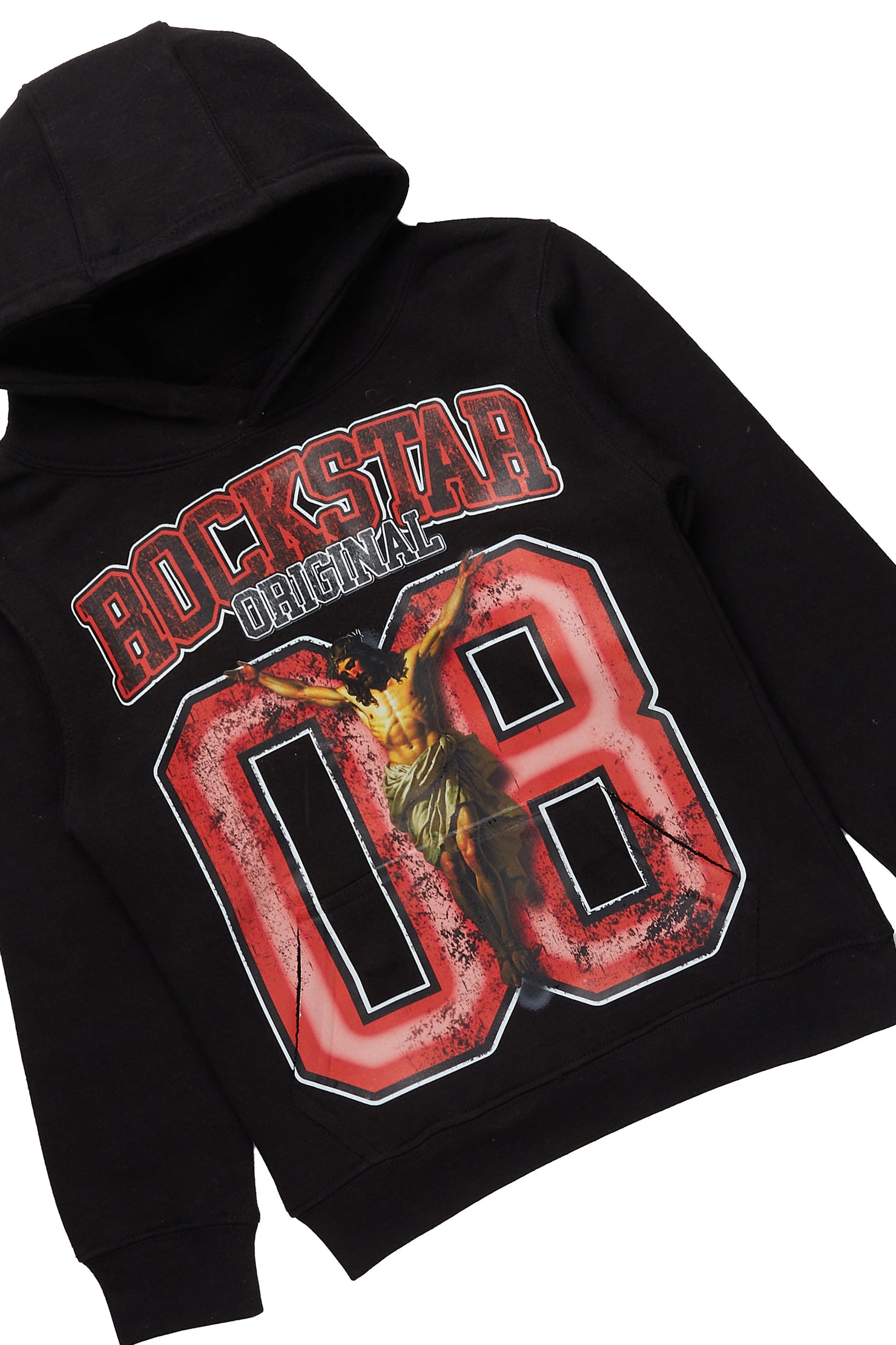 Boys Fields Black Hoodie/Stacked Flare PU Jean Set