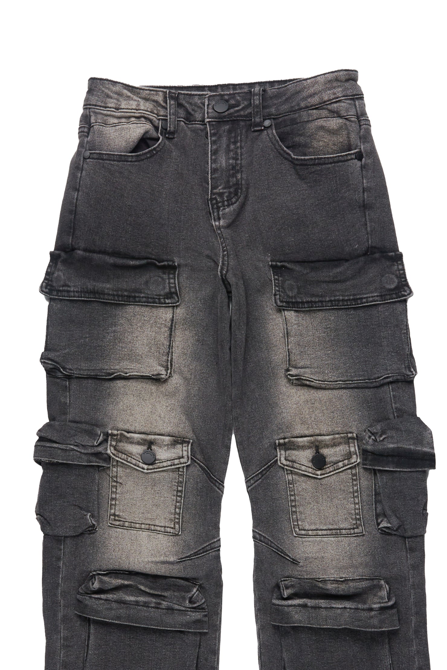 Boys Mahesh Dark Grey Tint Wash  Baggy Cargo Jean