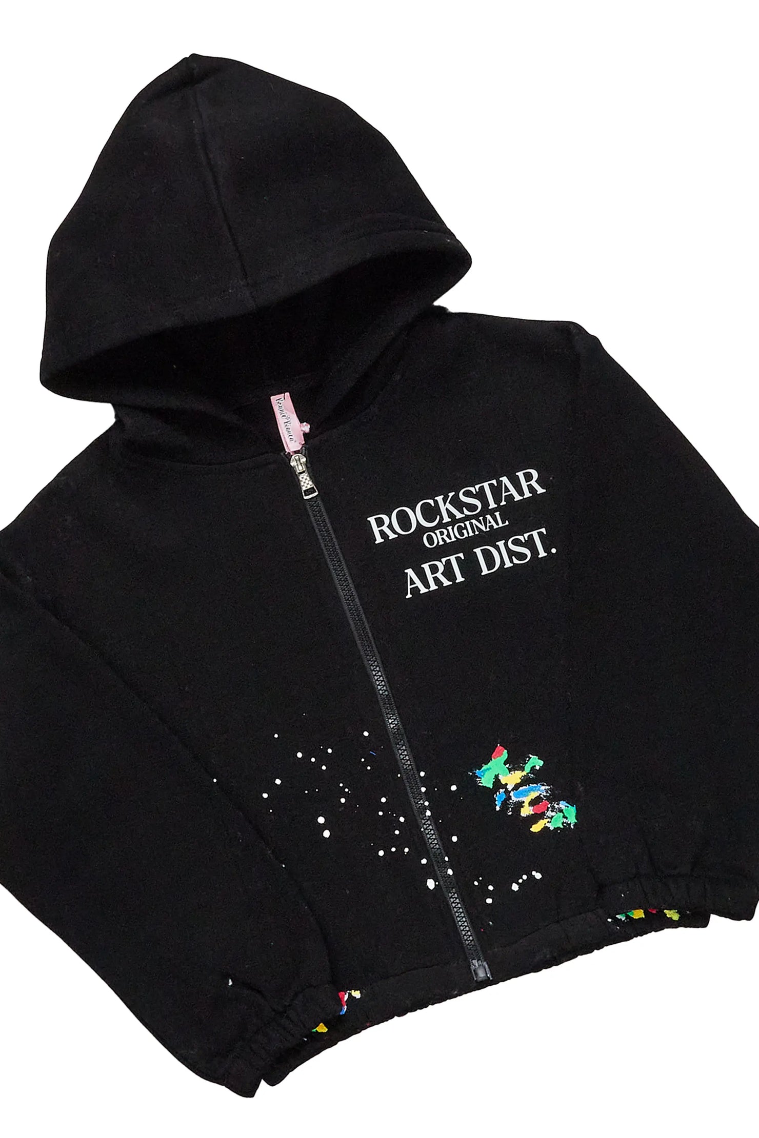 Girls Nevaeh Black Zip Up Hoodie Pant Set