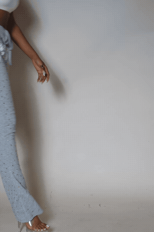 Franchesca Heather Grey Rhinestone Stacked Track Pant