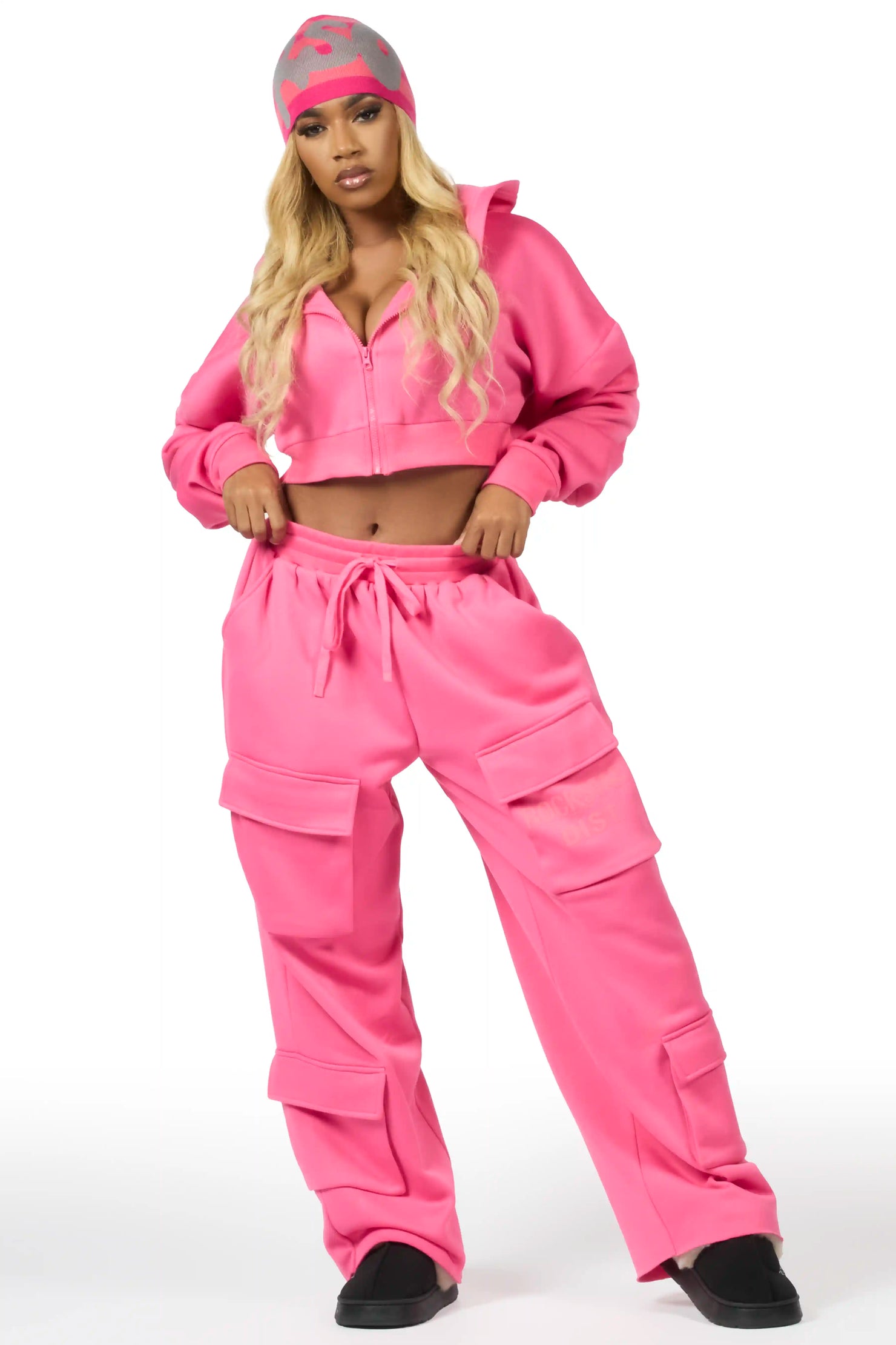 Mauricia Pink Crop Baggy Track Set