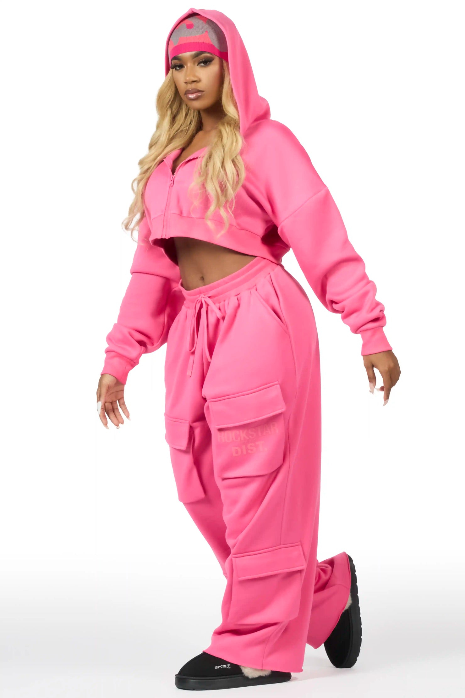 Mauricia Pink Crop Baggy Track Set