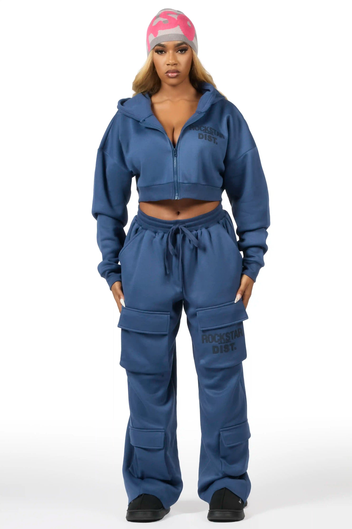 Mauricia Navy Crop Baggy Track Set