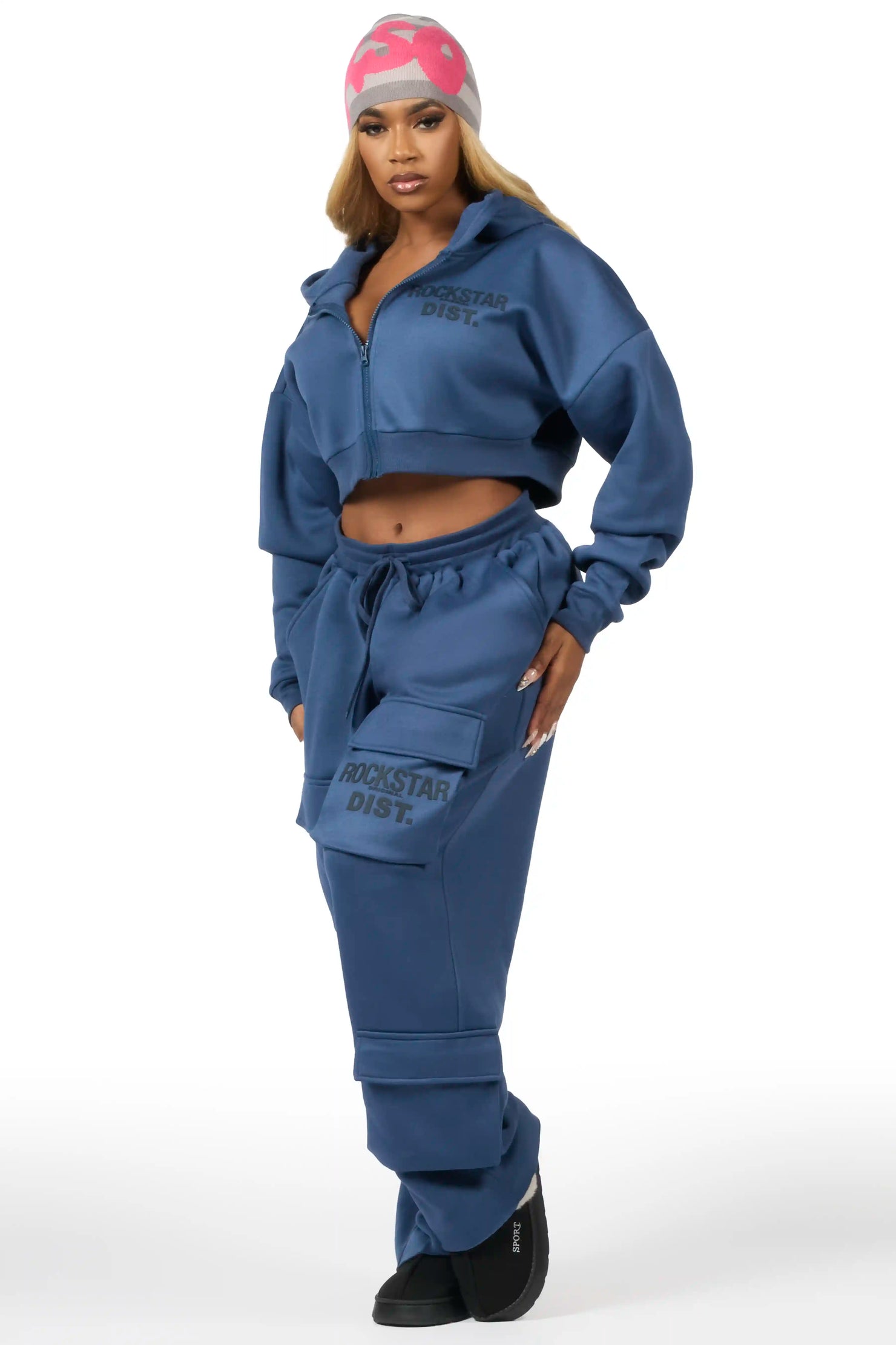 Mauricia Navy Crop Baggy Track Set