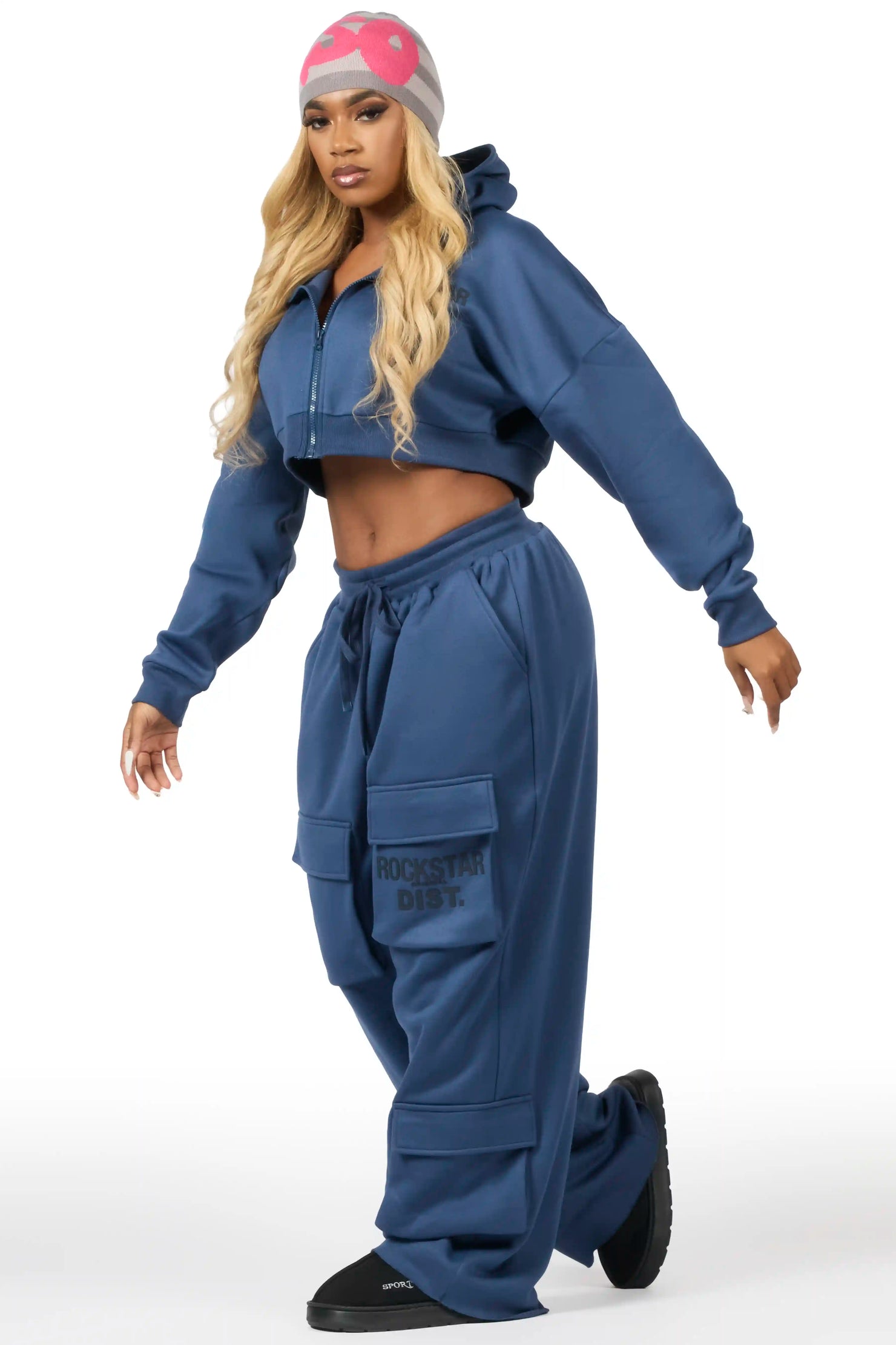 Mauricia Navy Crop Baggy Track Set