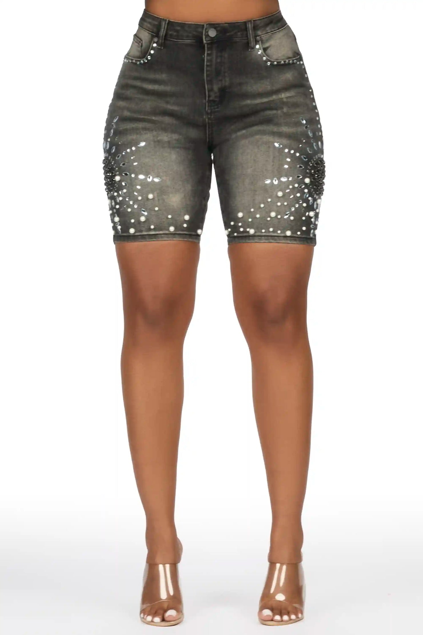 Shirlene Black Rhinestone Jort