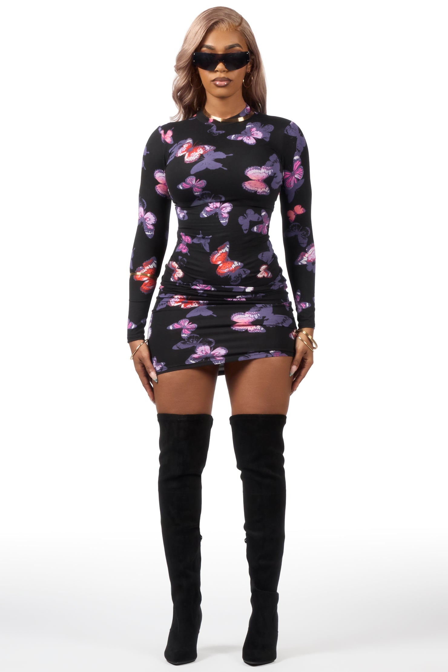 Darenisha Black Long Sleeve Midi Dress