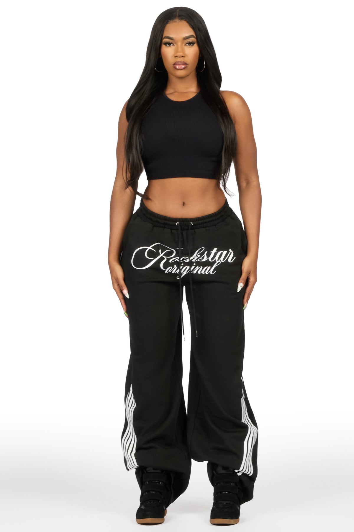 Aerialla Black Baggy Fit Track Pant