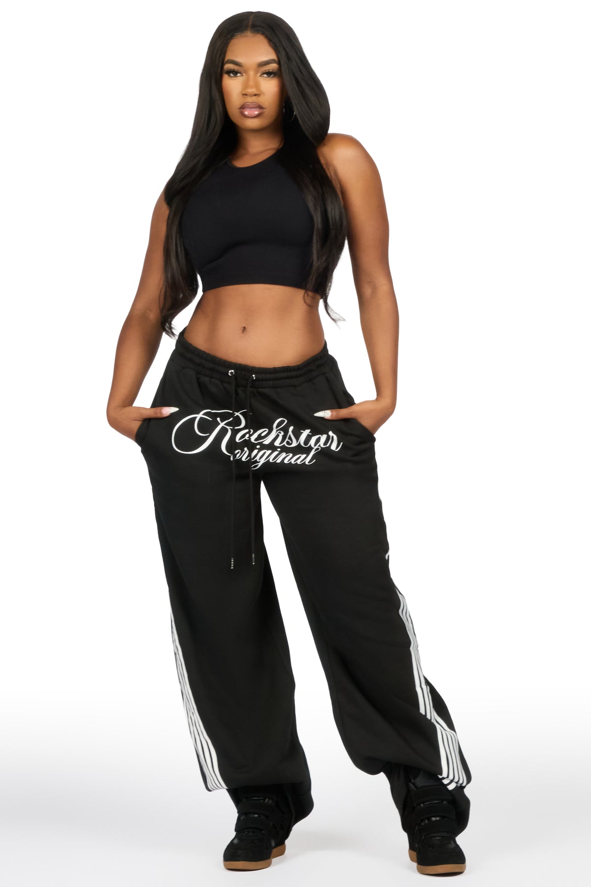 Aerialla Black Baggy Fit Track Pant