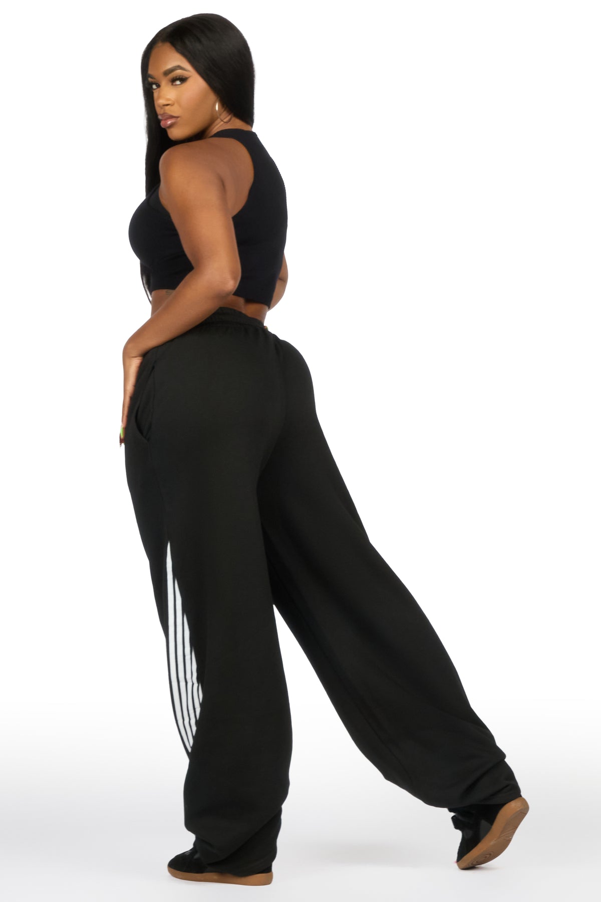Aerialla Black Baggy Fit Track Pant