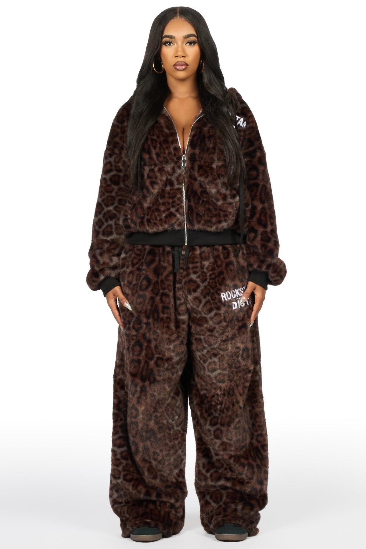 Lanika Brown Cheetah Fur Baggy Fit Track Set