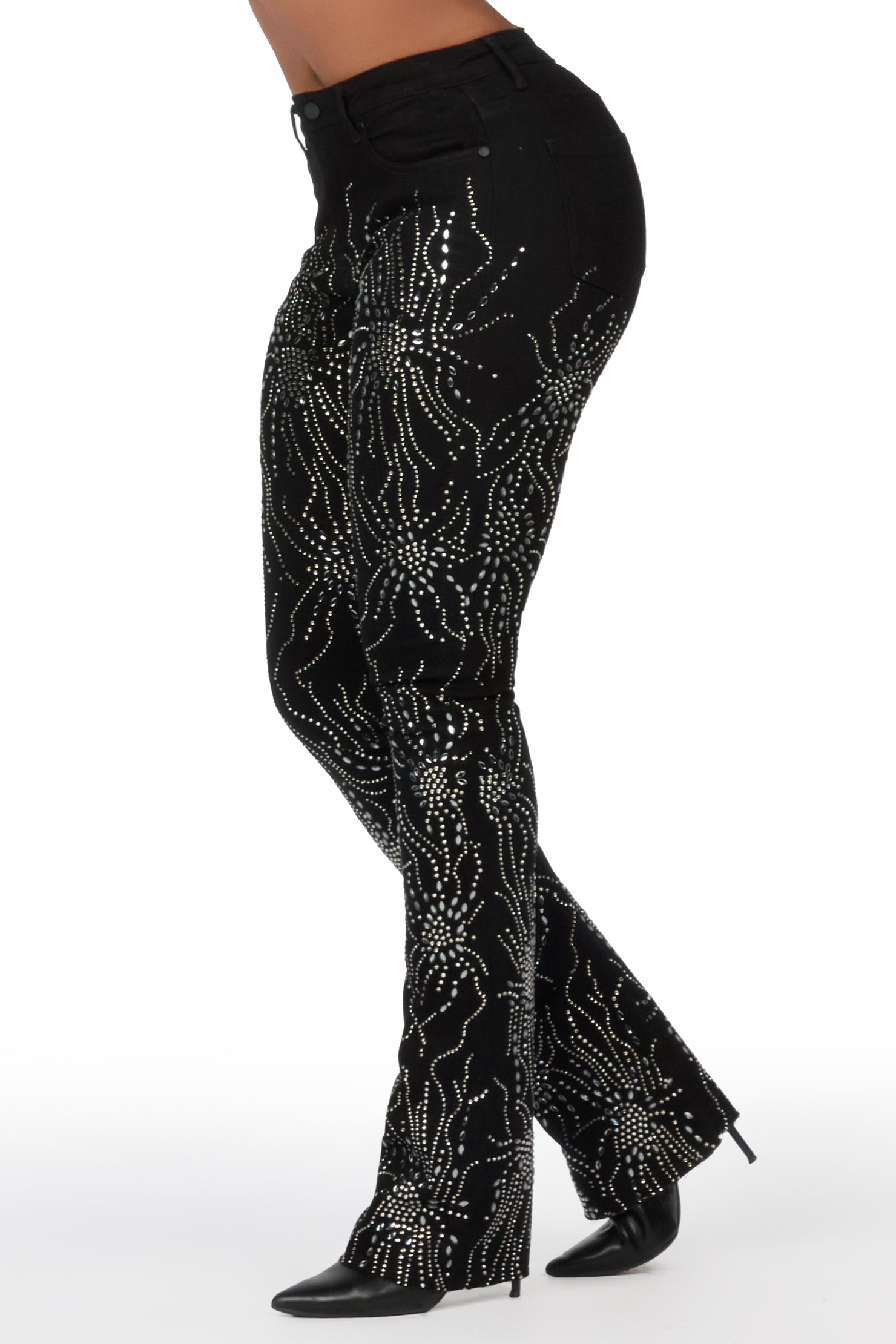 Deidra Black Rhinestone Stacked Flare Jean
