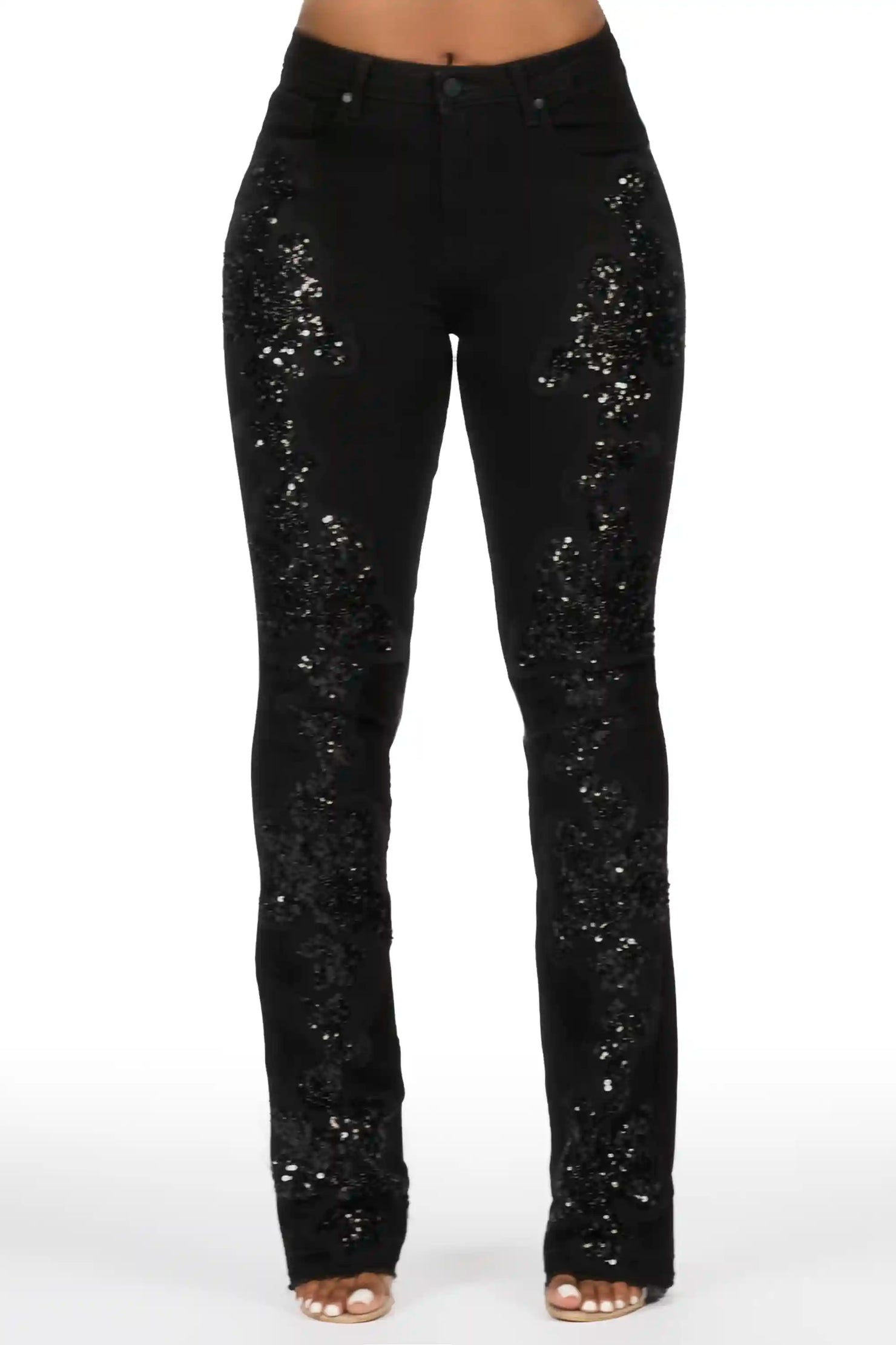 Najja Black Rhinestone Stacked Flare Jean