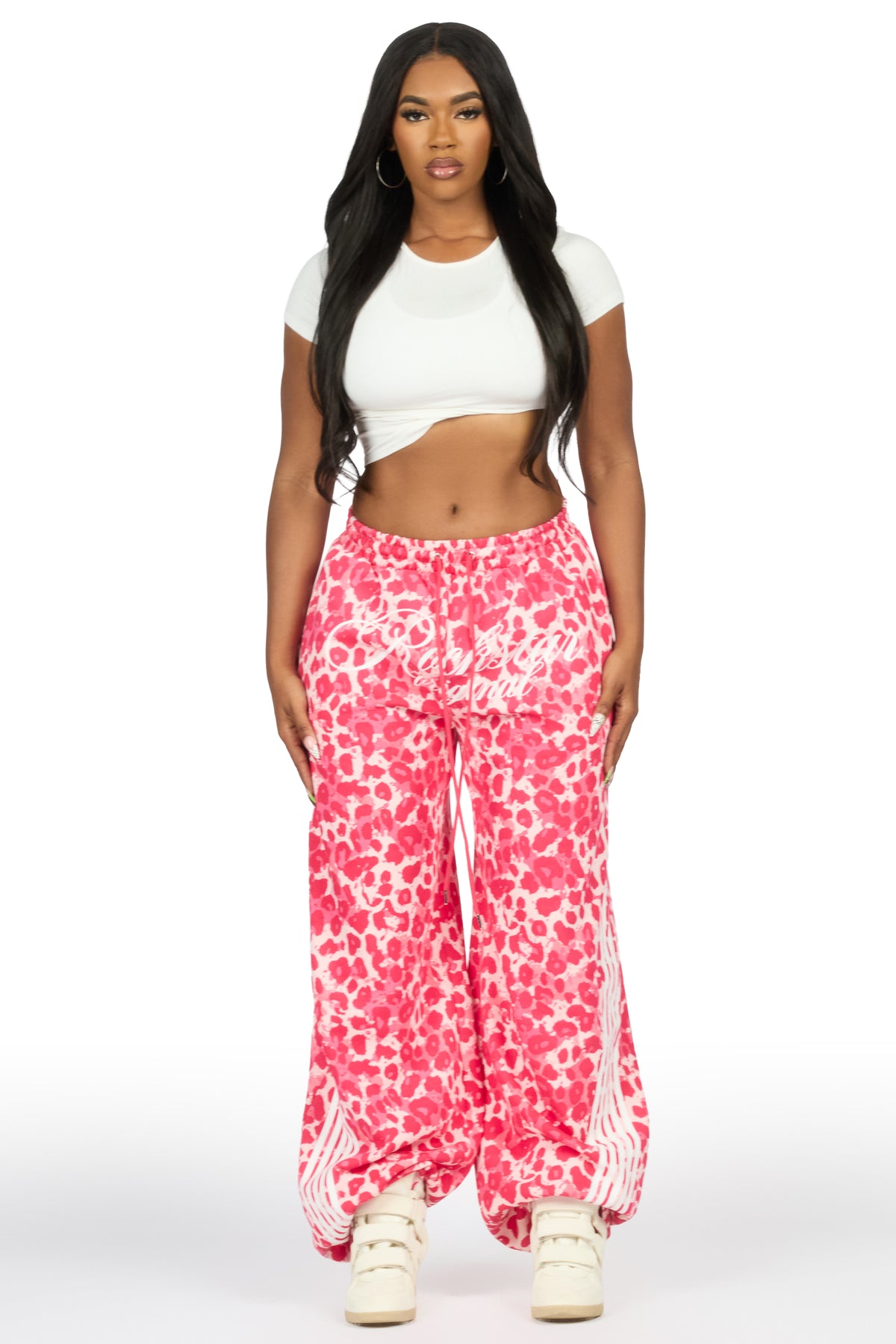 Aerialla Pink Cheetah Baggy Fit Track Pant