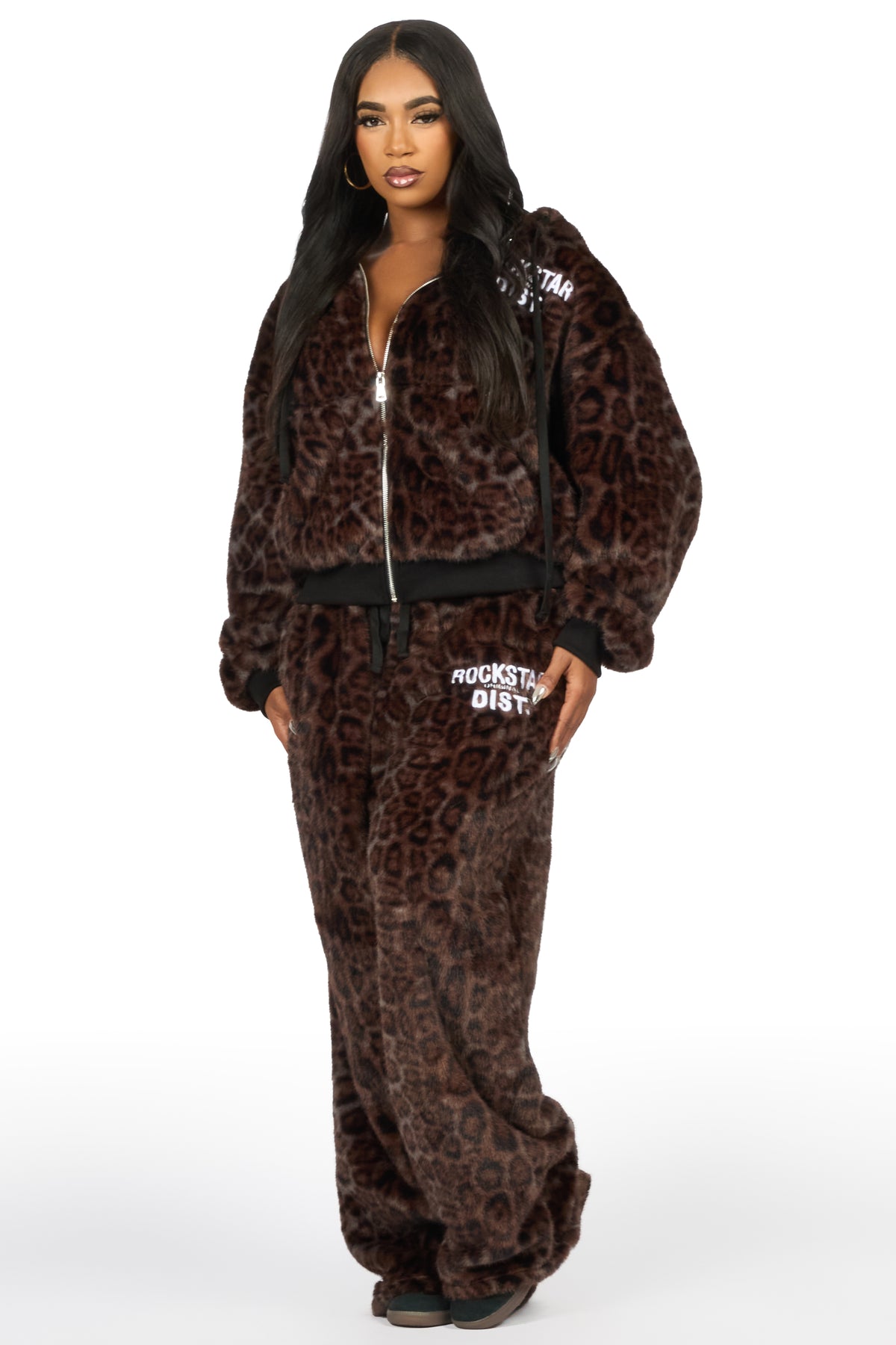 Lanika Brown Cheetah Fur Baggy Fit Track Set