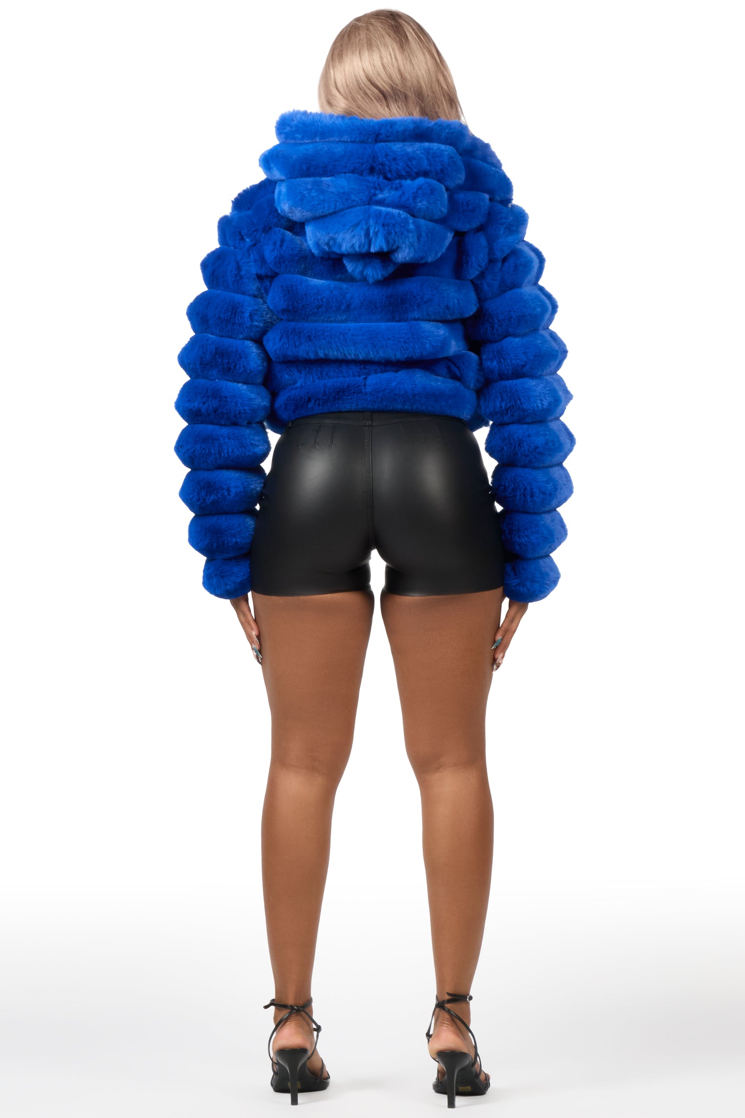 Vinetria Royal Blue Fur Jacket With Hood