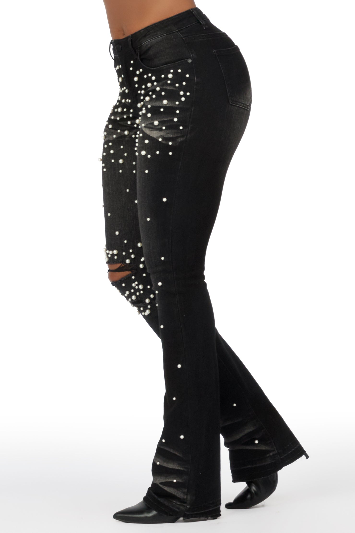 Jeannine Black Pearl Stacked Flare Jean