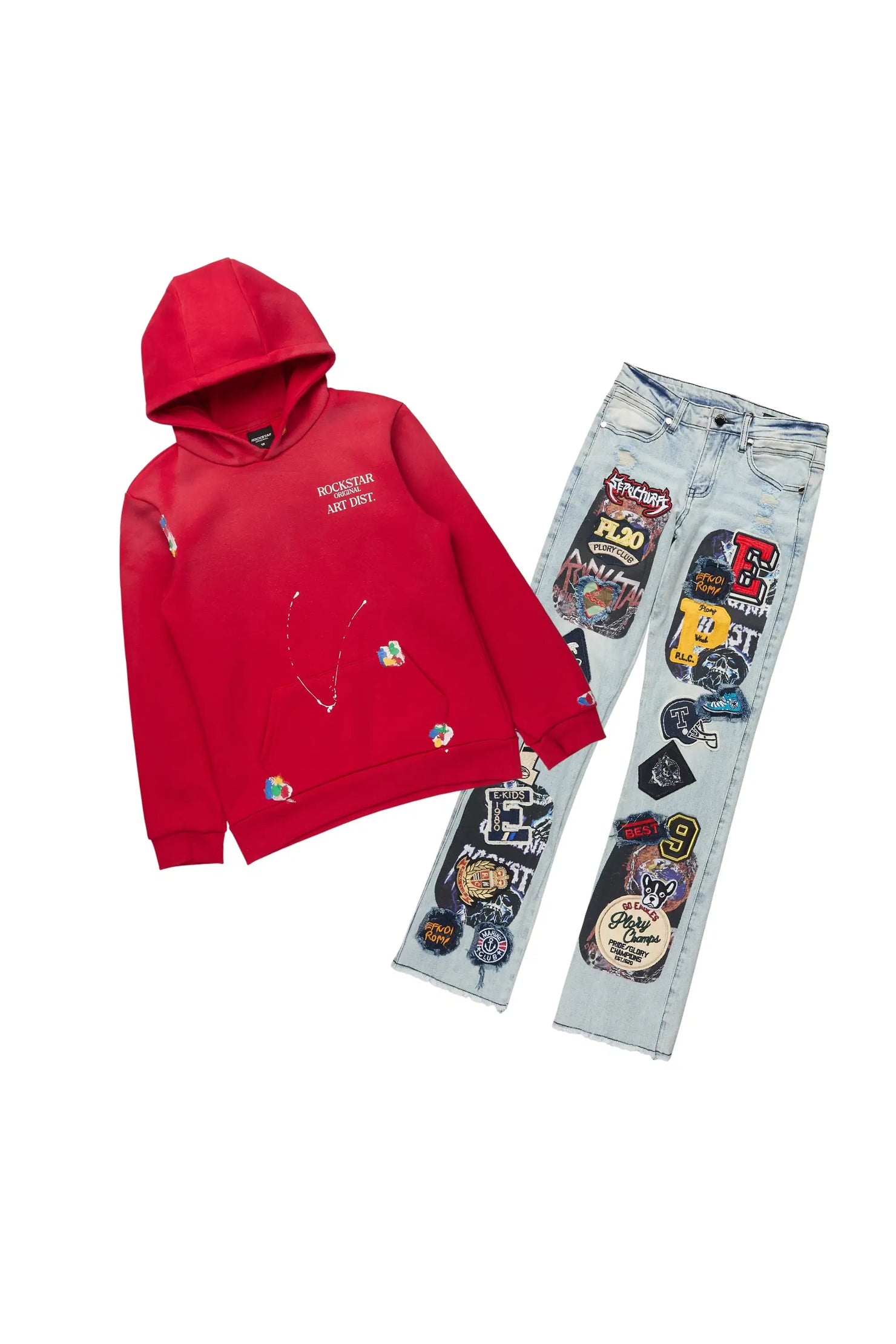 Boys Palmer Red Hoodie & Espen Blue Stacked Jean Set