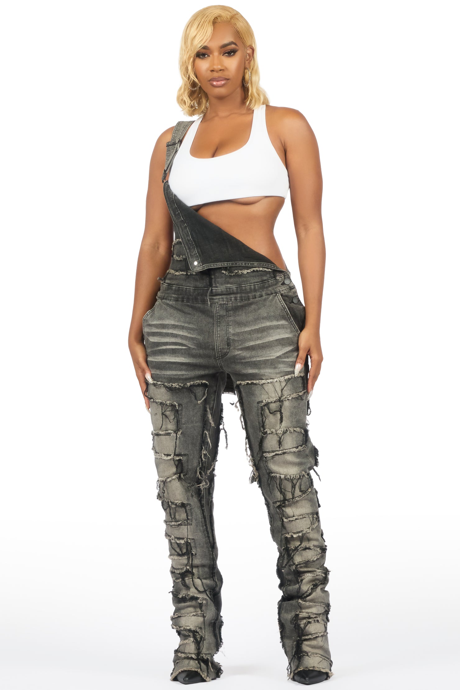 Daysha Grey Wash Denim Overall