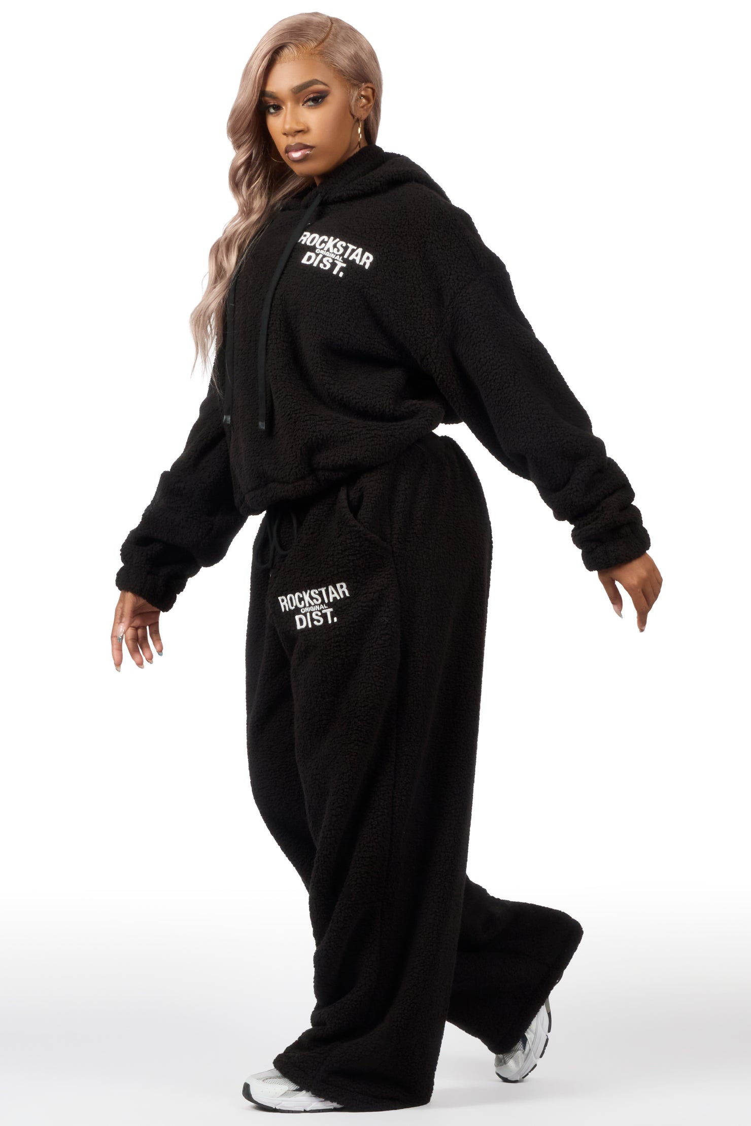 Nykeema Black Sherpa Baggy Fit Track Set